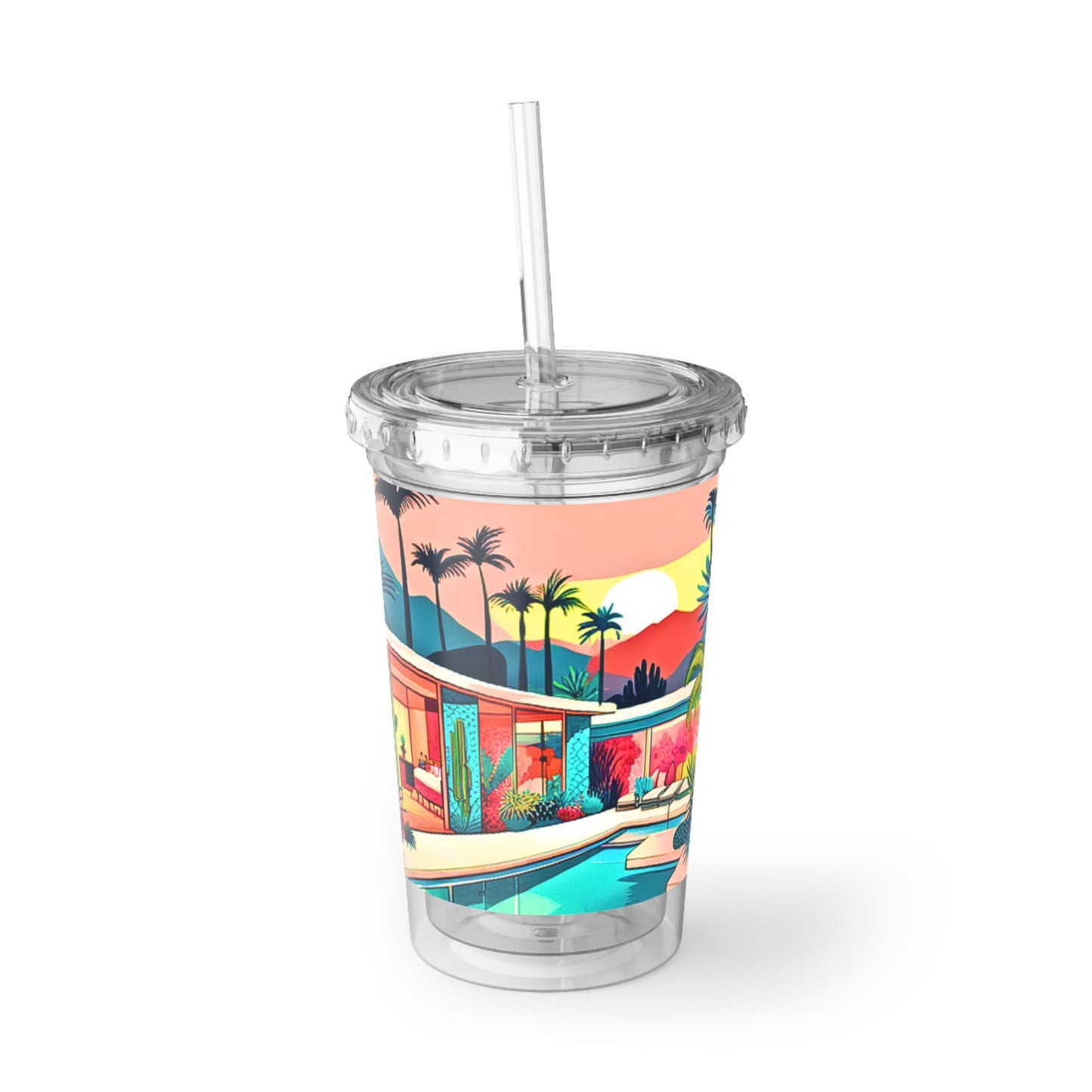 Palm Springs Patio Darling Cocktails Poolside Desert Palm Trees Cactus Midcentury Modern Suave Acrylic Cup