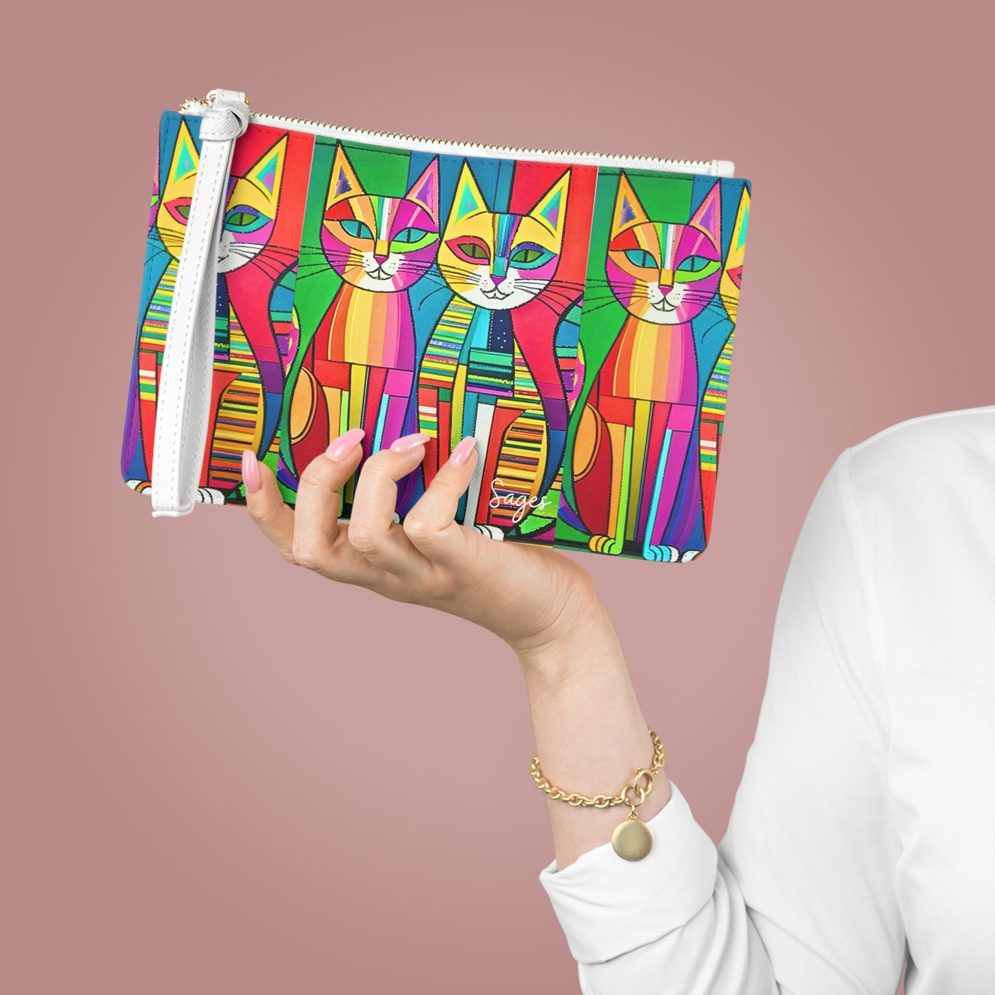 Cubist Cats Neon Midcentury Modern Fashion Pouch Clutch Bag