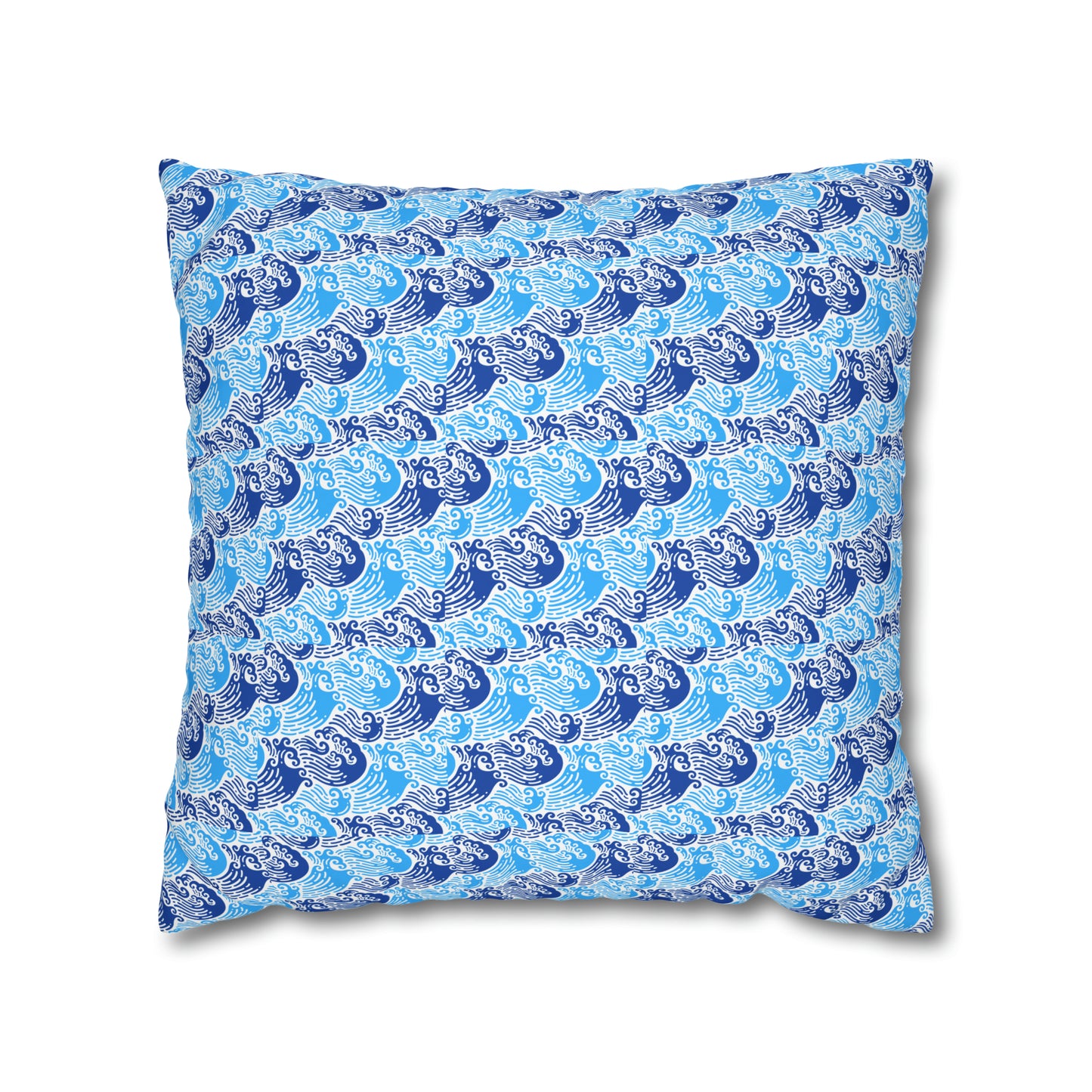 Ming Dynasty Waves Blue and White Chinese Woodblock Print Spun Polyester Pillow Cover