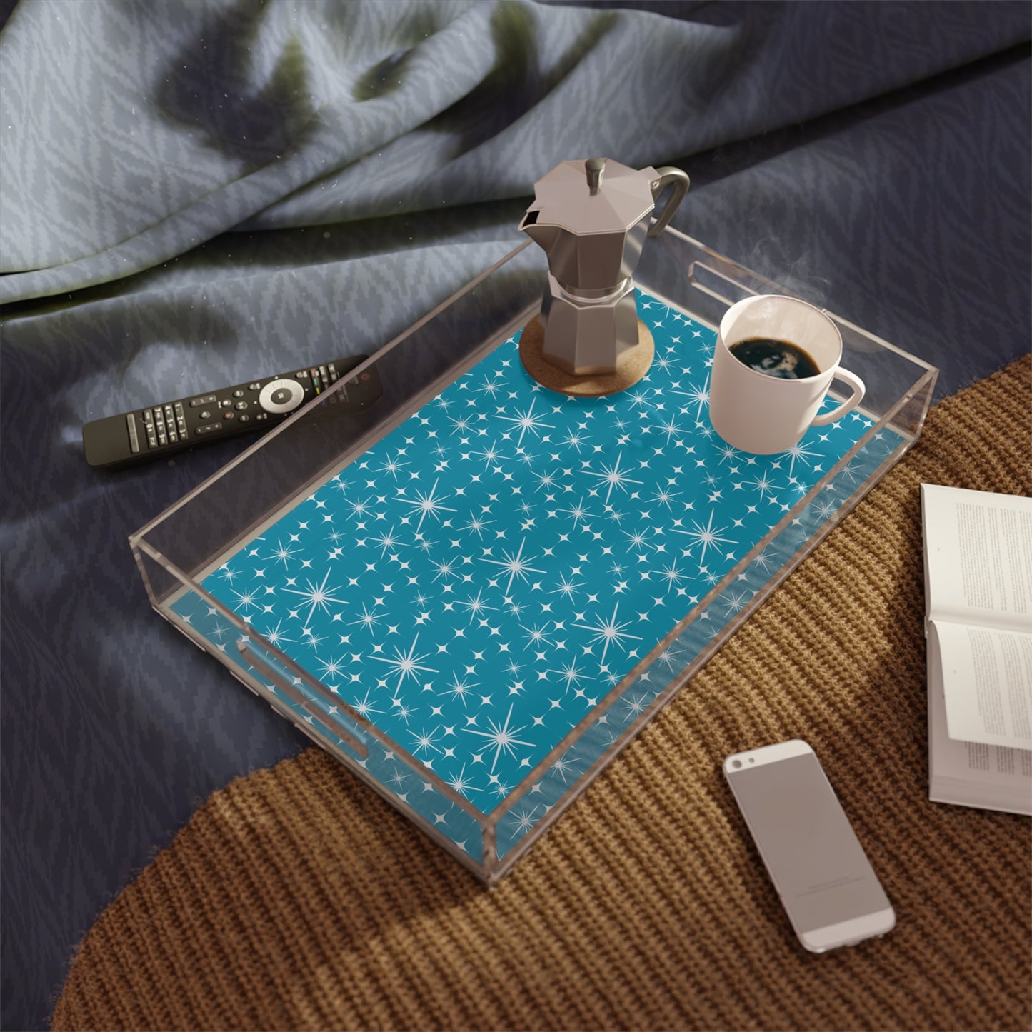 Midcentury Modern Stars Teal Acrylic Serving Tray