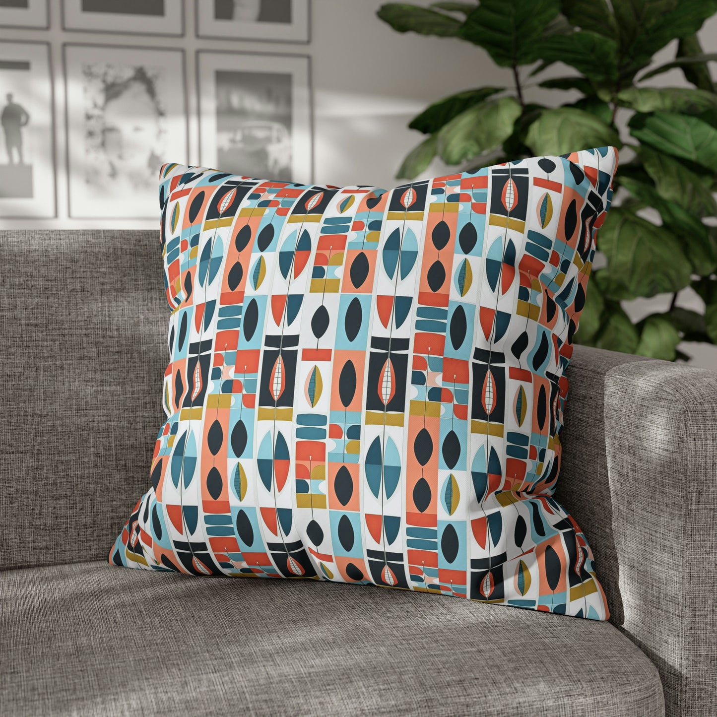 African Sculpture Midcentury Modern Decorative Spun Polyester Pillow Cover