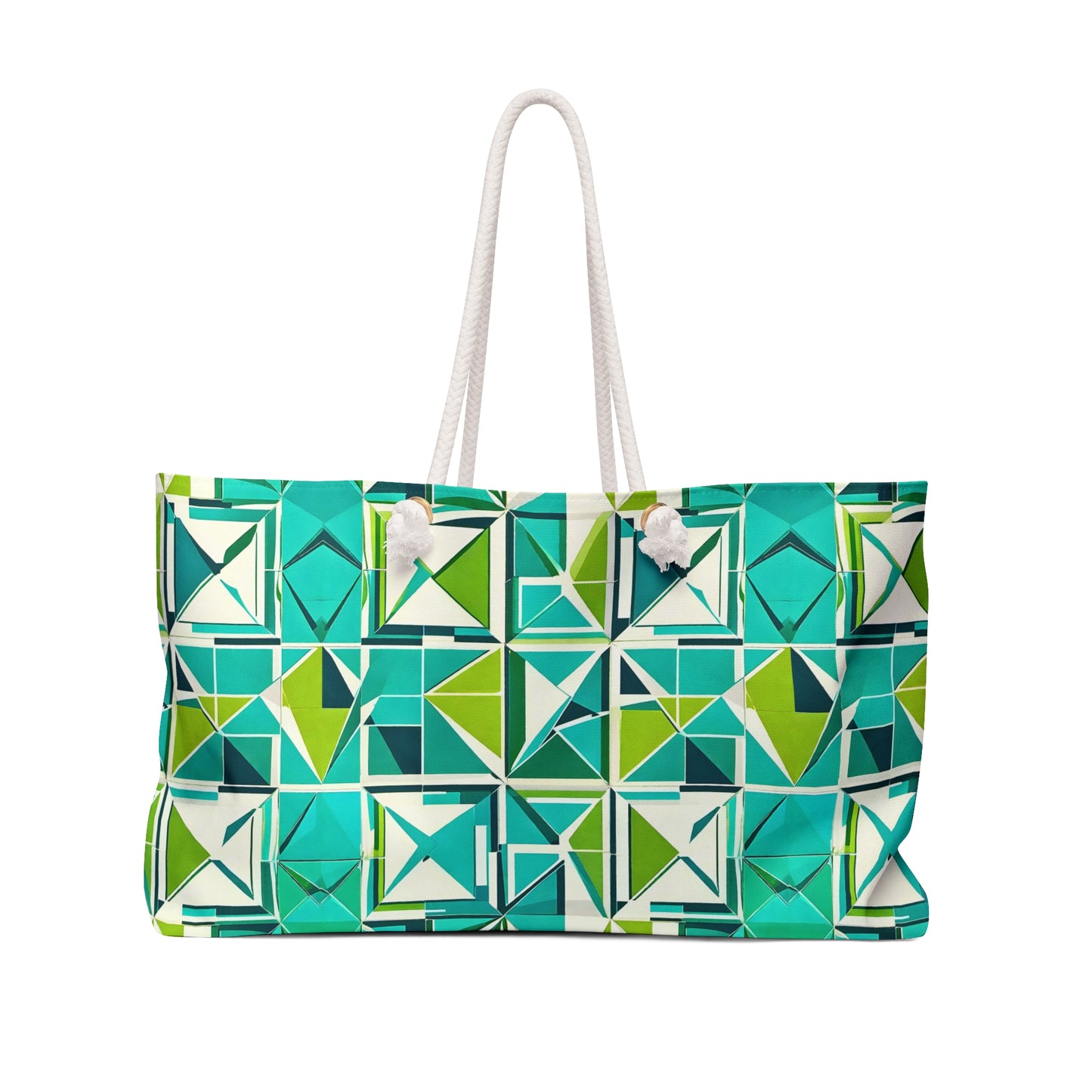 Midcentury Modern Cancun Vacation Tile Turquoise and Green Geometric Pattern Shopper Travel Market Beach Weekender Bag