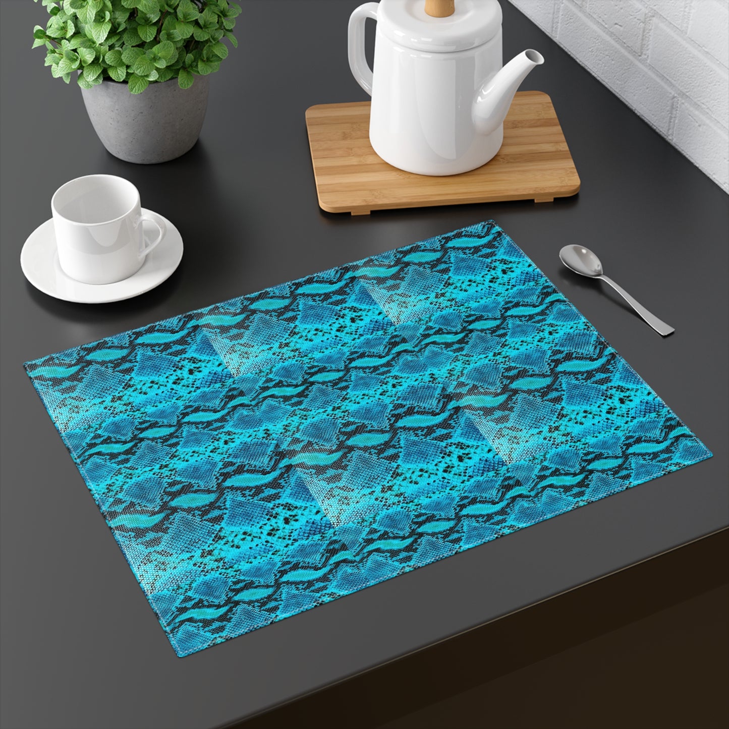 Turquoise Snakeskin Tablescape Decorative Pattern Placemat, 1pc