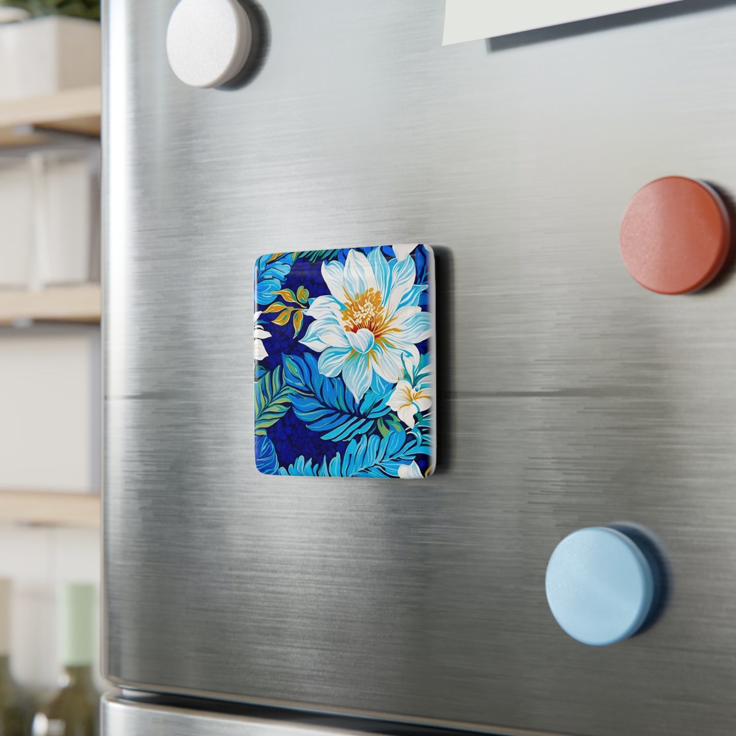 Hawaiian White Orchid Tropical Paradise Porcelain Magnet, Square