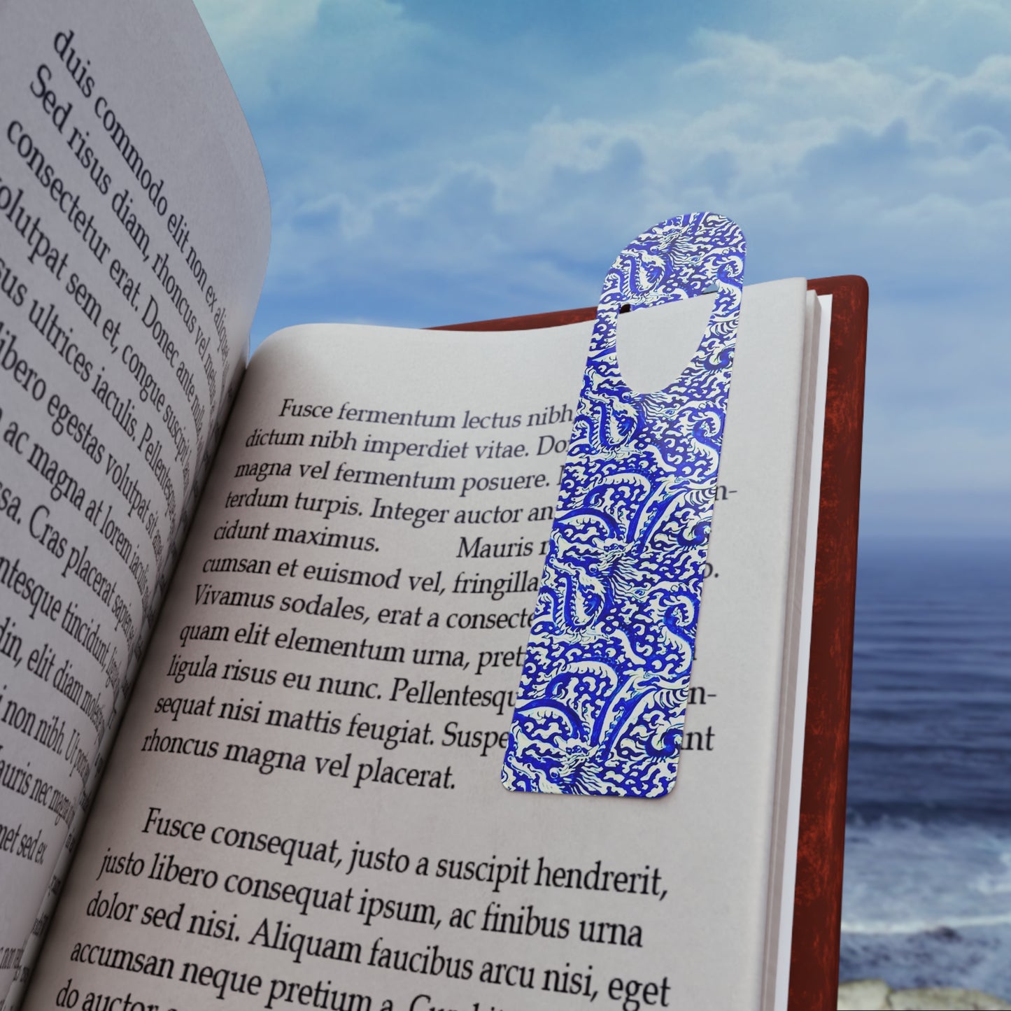 Sea of Chinese Dragons Ming Dynasty Blue and White Porcelain Bookmark