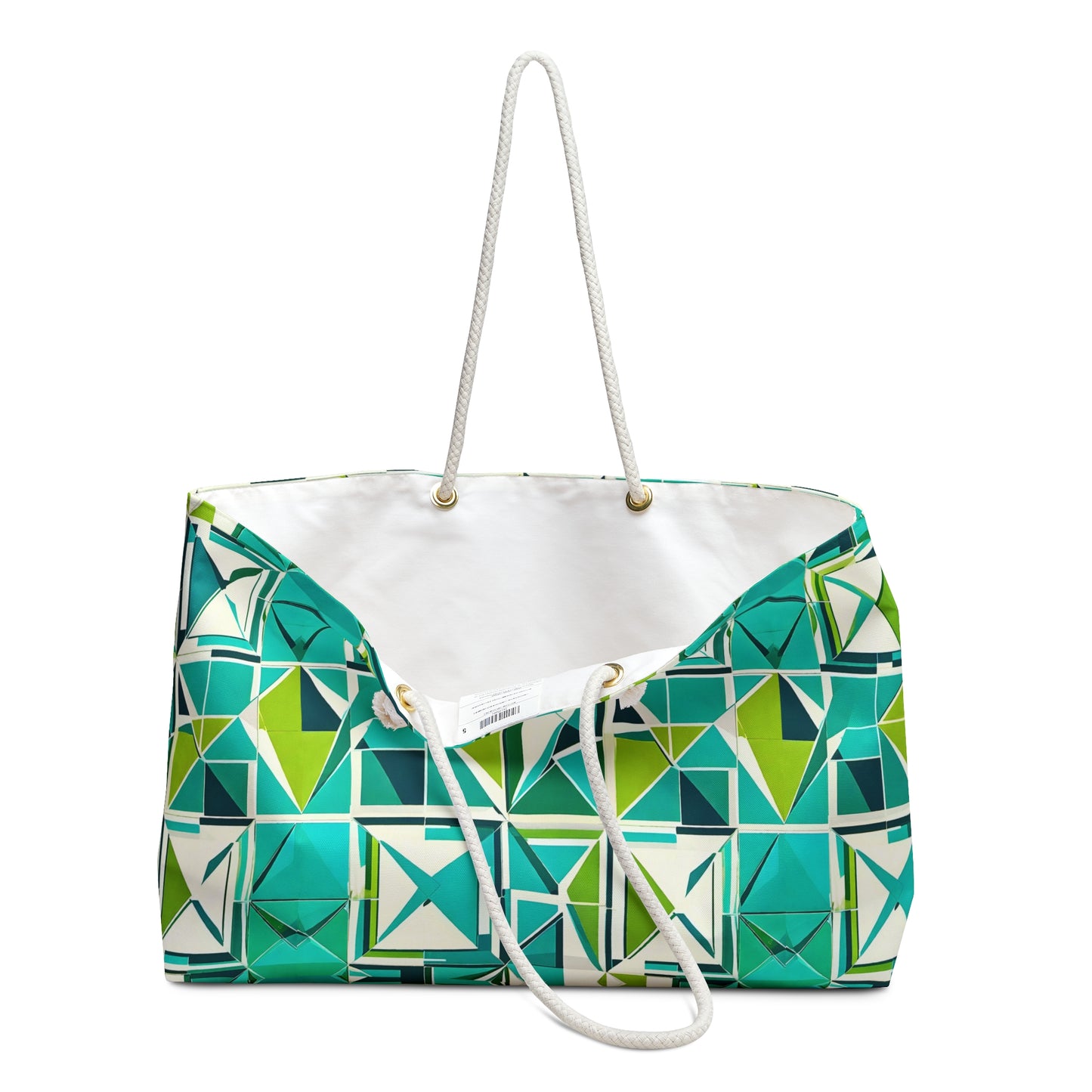 Midcentury Modern Cancun Vacation Tile Turquoise and Green Geometric Pattern Shopper Travel Market Beach Weekender Bag