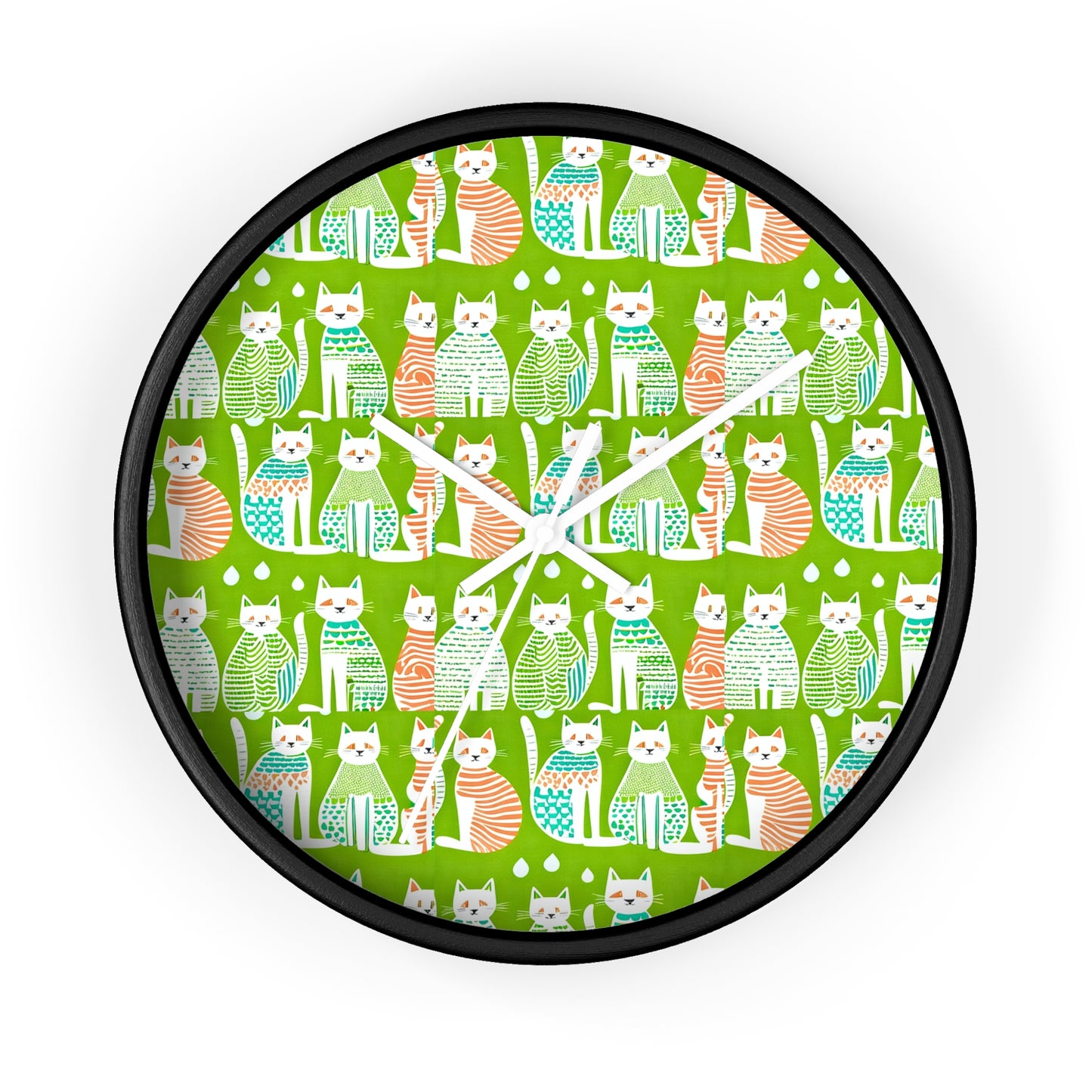 Cat Fashionistas Midcentury Modern Pattern Decorative Kitchen Wall Clock