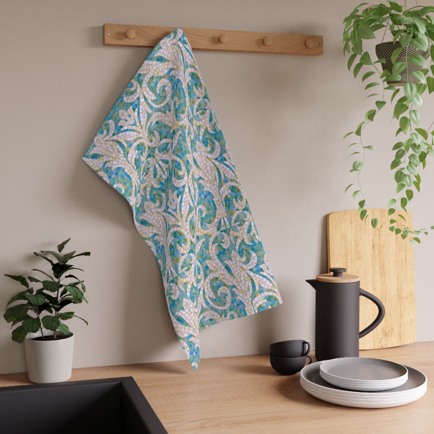 Aqua Mosaic Tile Decorative Kitchen Tea Towel / Bar Towel