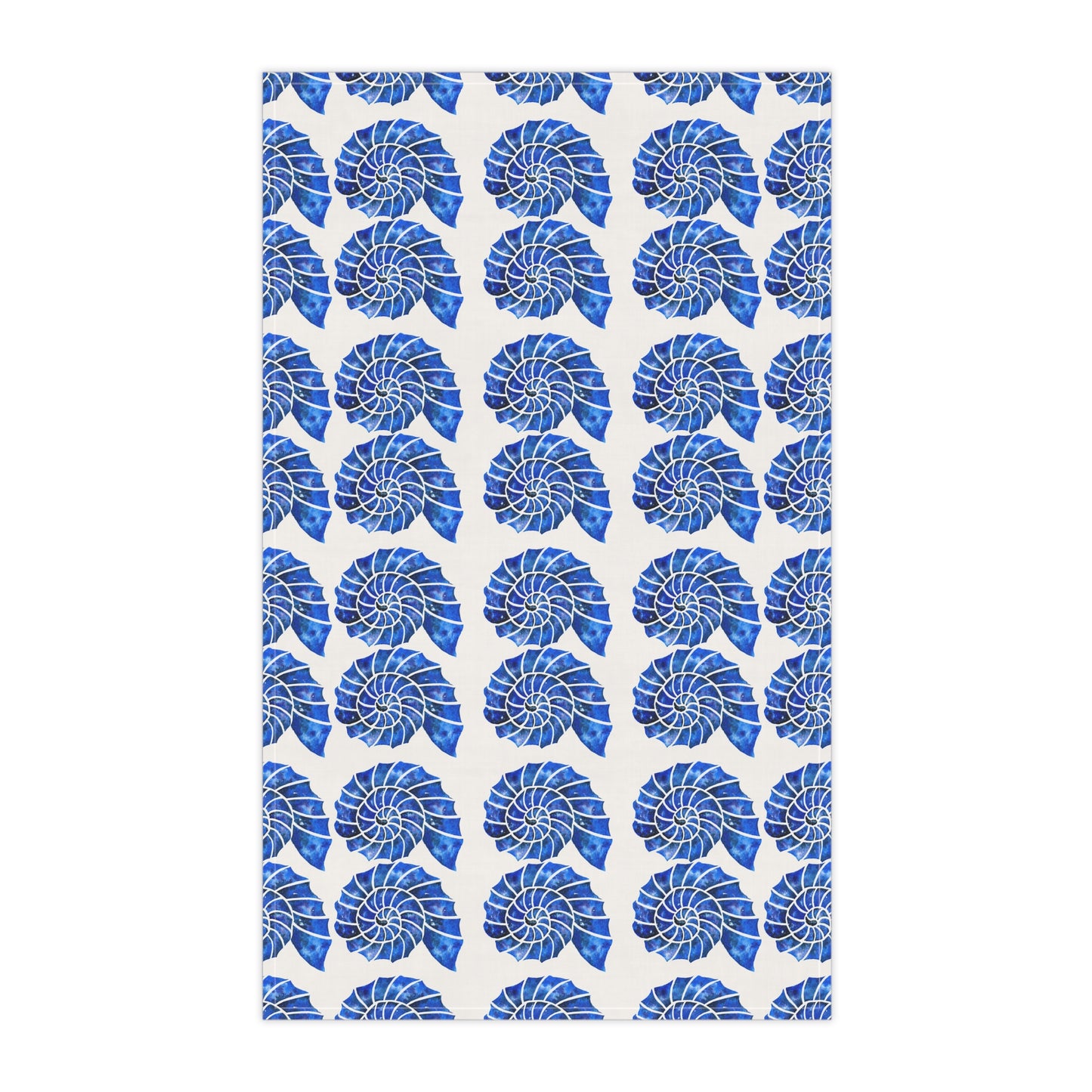 Blue and White Nautilus Shell Ocean Coastal Pattern Decorative Kitchen Tea Towel/Bar Towel