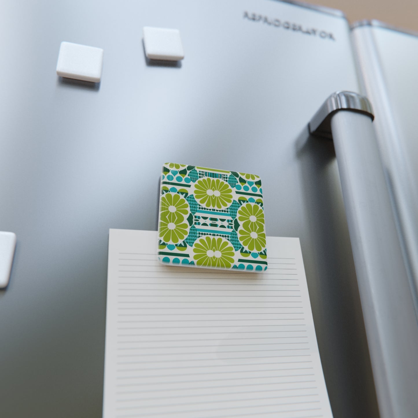 Coffee Klatch Midcentury Modern Aqua Citrus Porcelain Magnet, Square