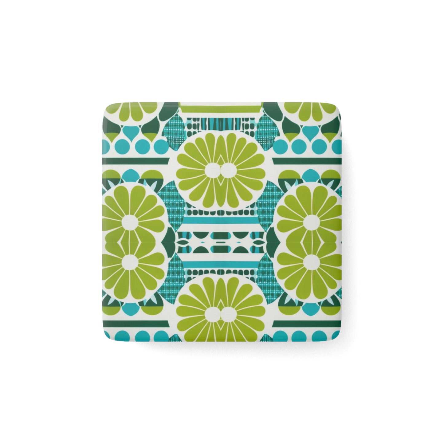 Coffee Klatch Midcentury Modern Aqua Citrus Porcelain Magnet, Square