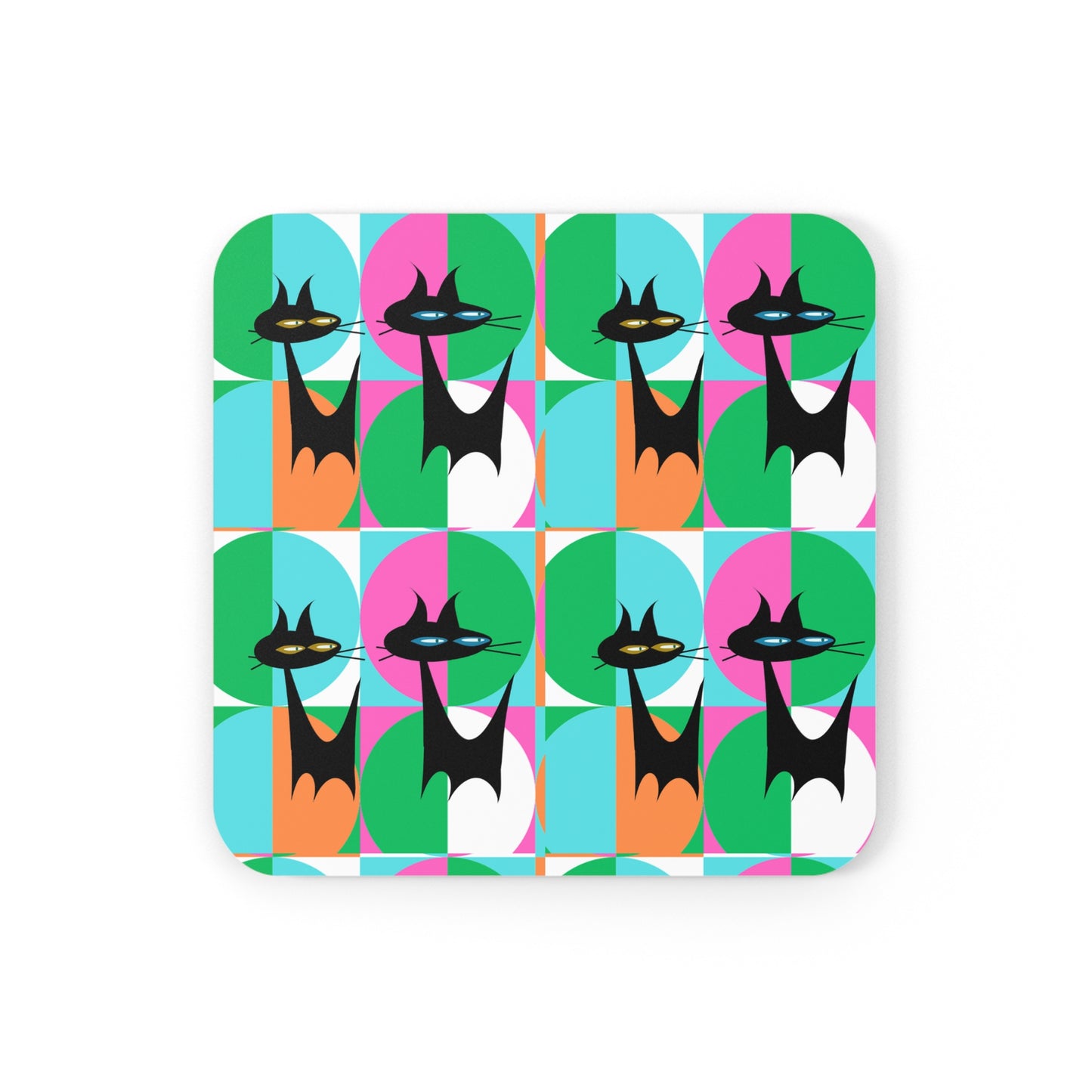 Mod Cats Midcentury Modern Atomic Black Cats Cocktail Party Beverage Entertaining Corkwood Coaster Set