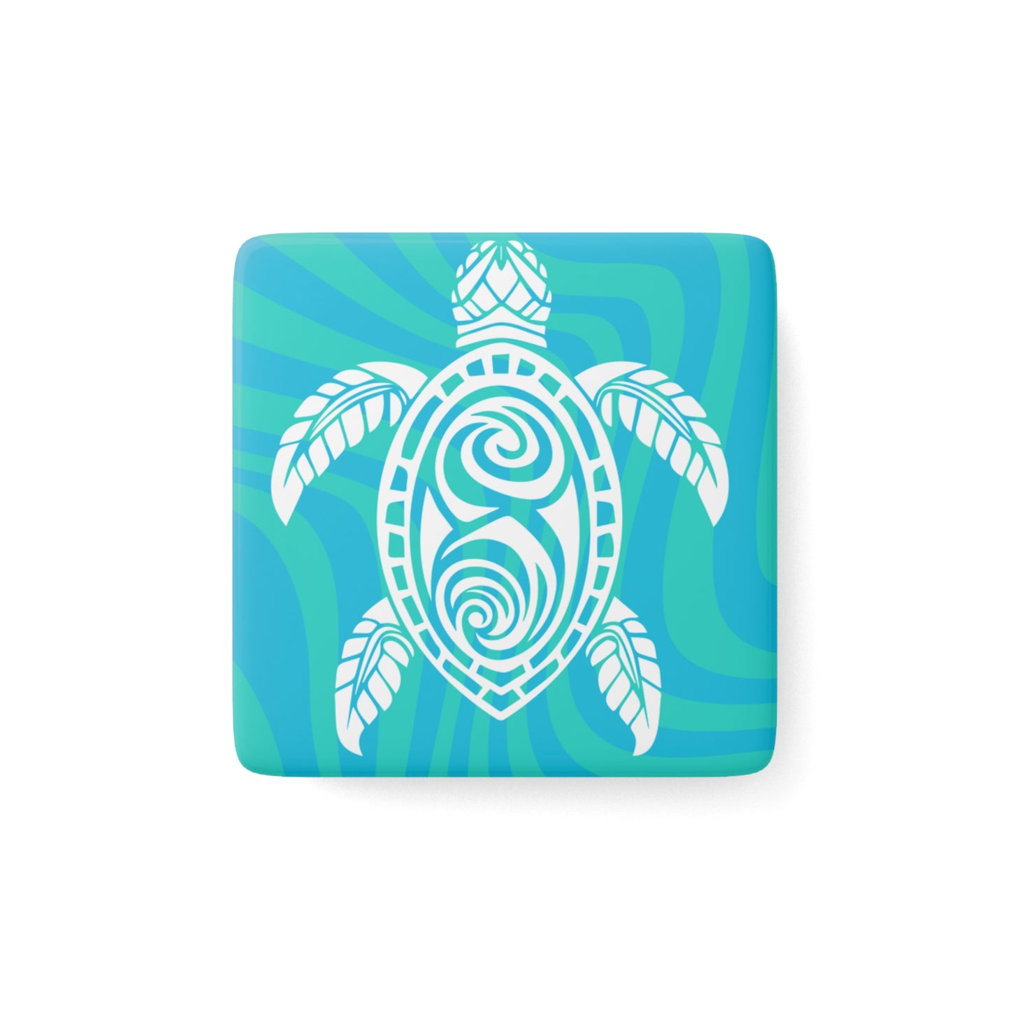 Maori Turtle Waves Porcelain Magnet, Square