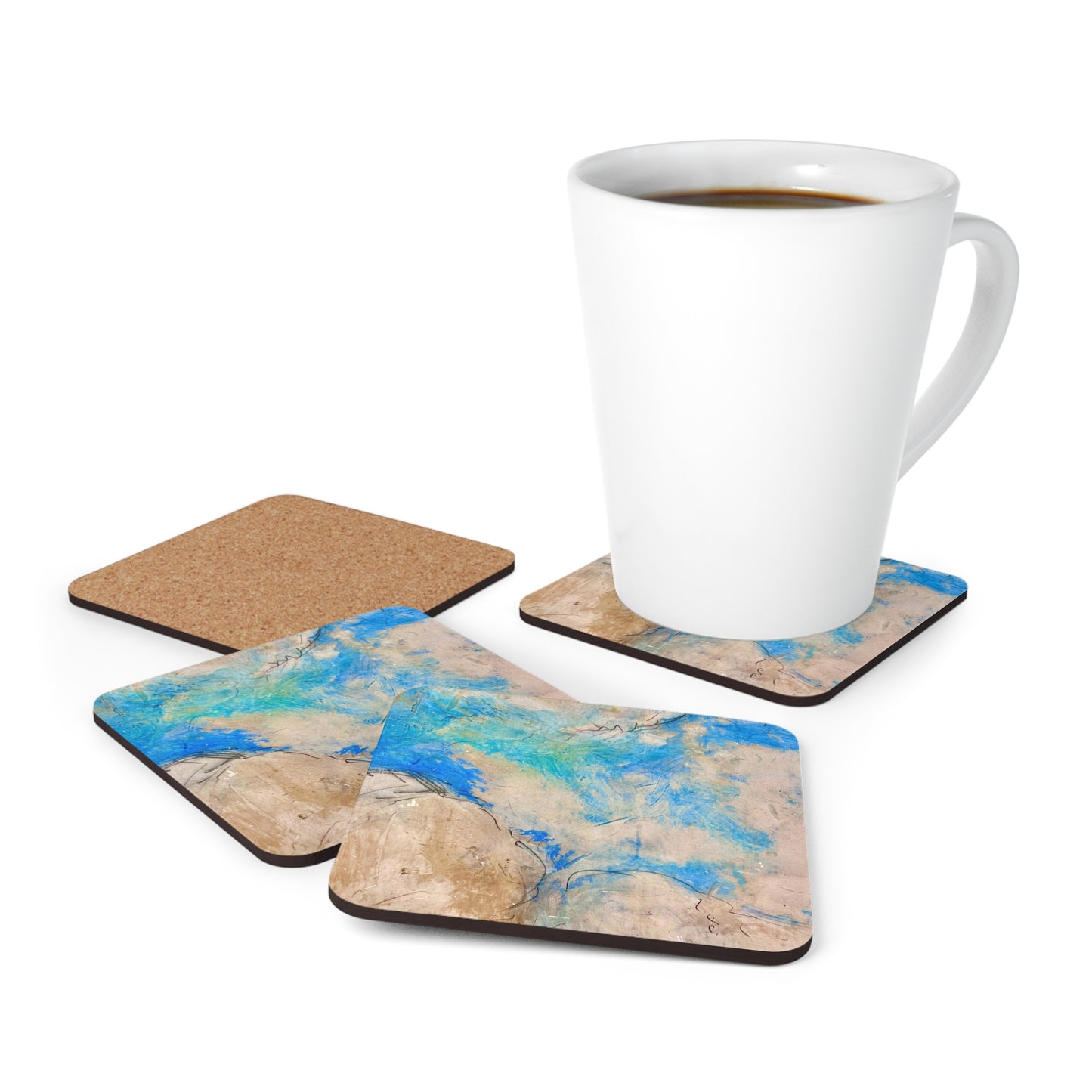 Fresco Clouds Painting Cocktail Party Beverage Entertaining Corkwood Coaster Set