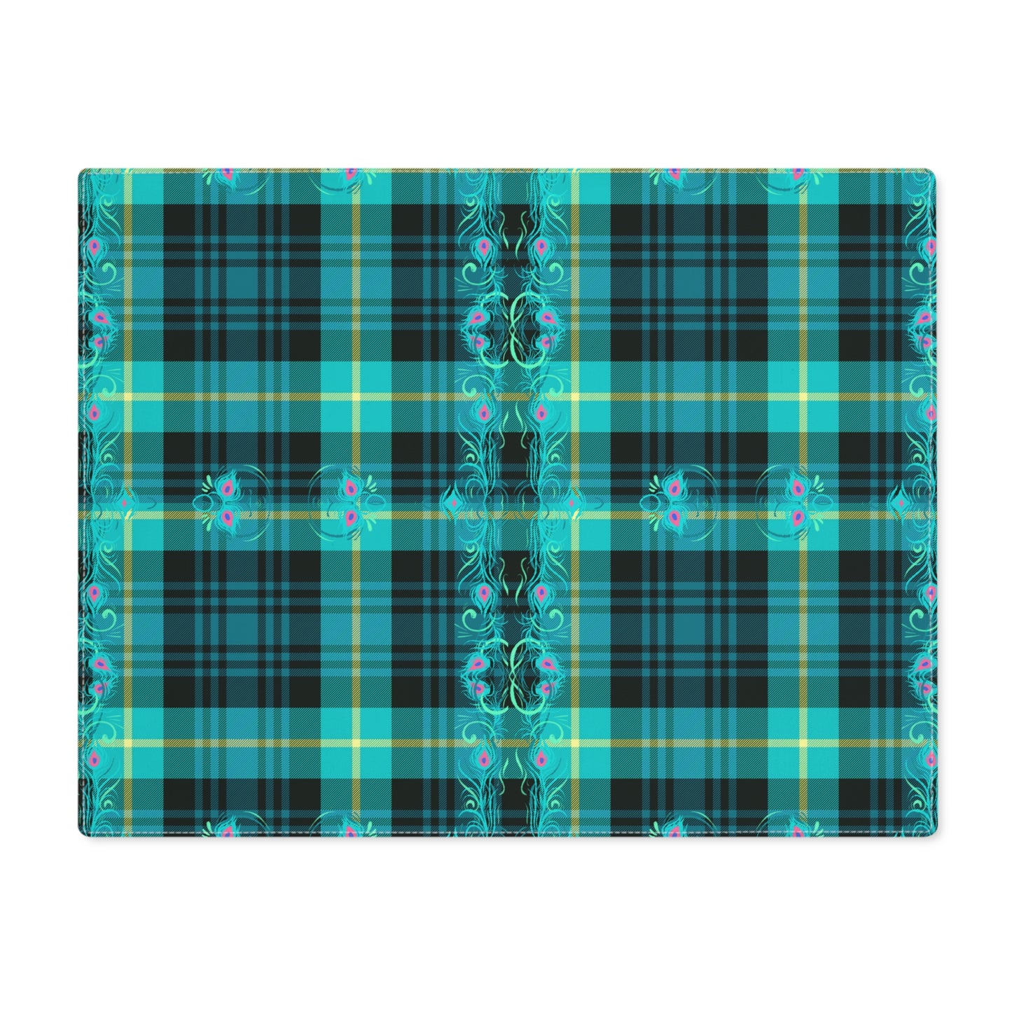 Tartan Plaid Peacock Feather Dining Decorative Design Tablescape Placemat, 1pc