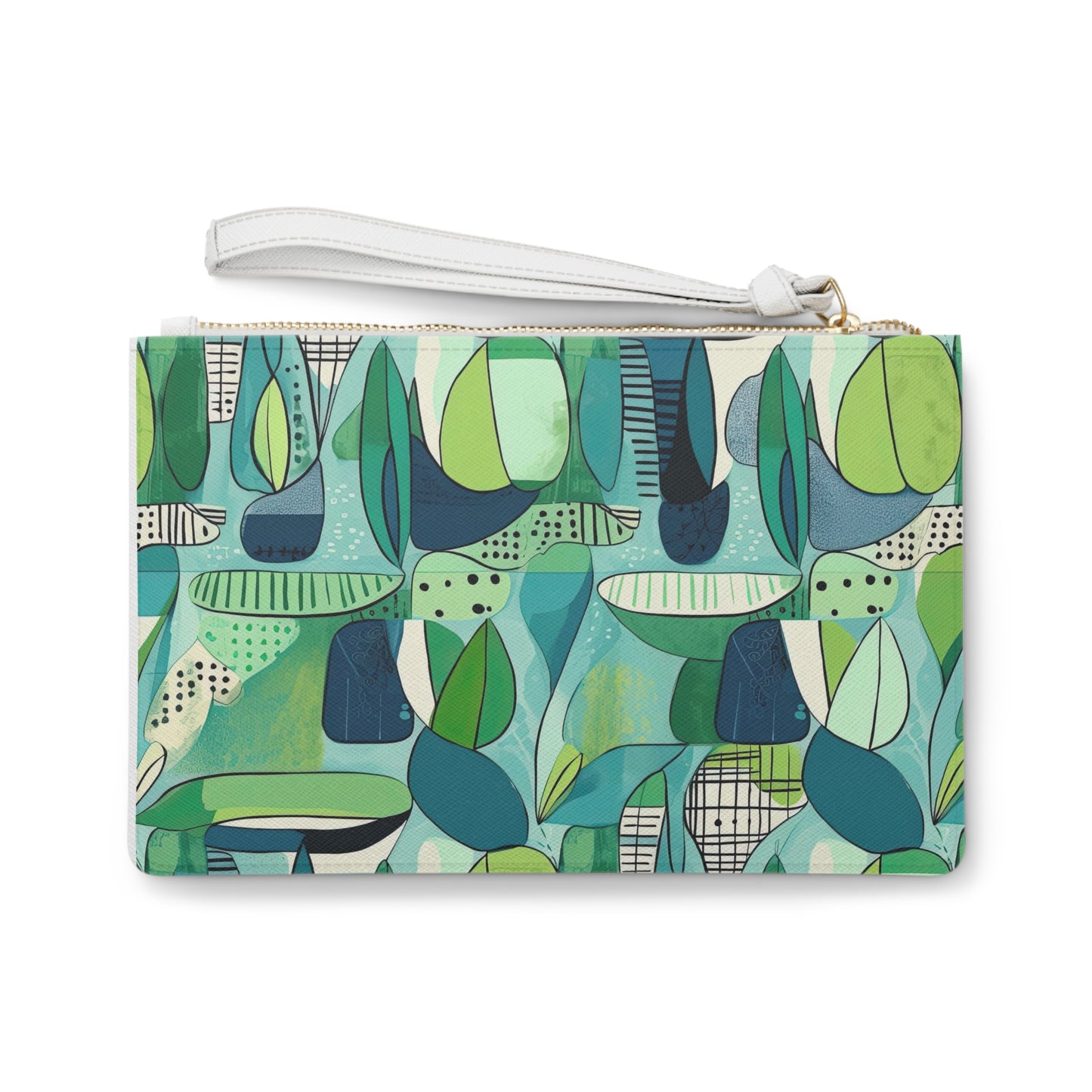 Cubist Garden Midcentury Modern Garden Blue Green Graphic Travel Errands Evening Pouch Clutch Bag