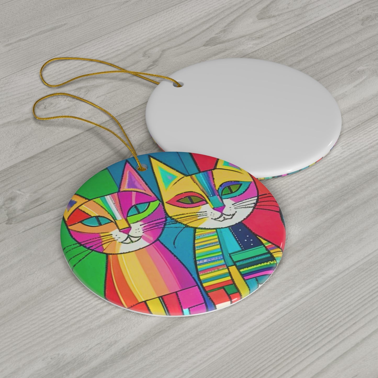 Cubist Cats Neon Midcentury Modern Decorative Ceramic Ornament