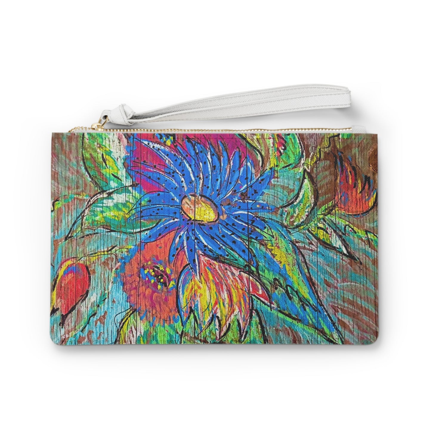 Rustic Wood Floral Painting Makeup Errand Evening Pouch Clutch Bag