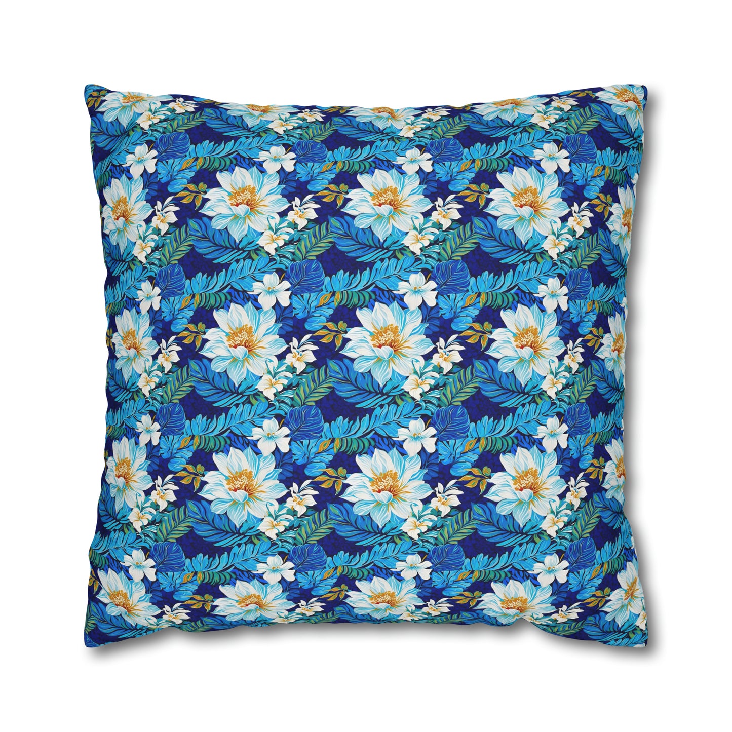 Hawaiian White Orchid Tropical Paradise Luau Decorative Spun Polyester Pillow Cover