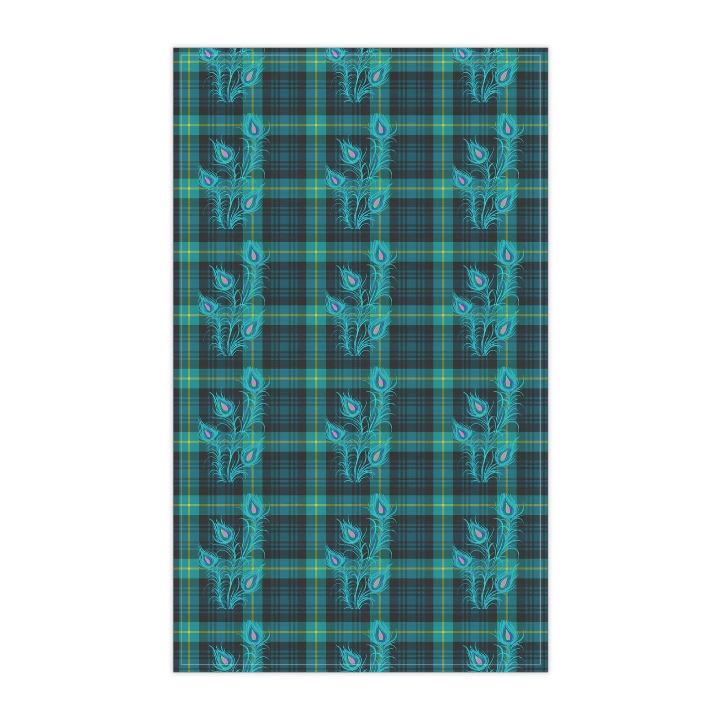 Tartan Plaid Peacock Feather Decorative Kitchen Tea Towel/Bar Towel