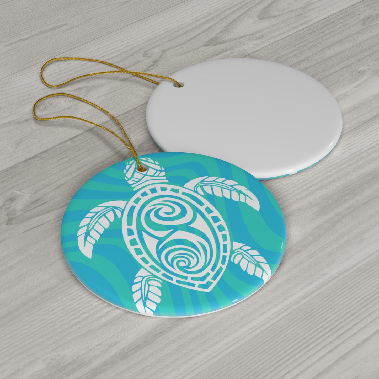 Maori Turtle Waves Ceramic Ornament