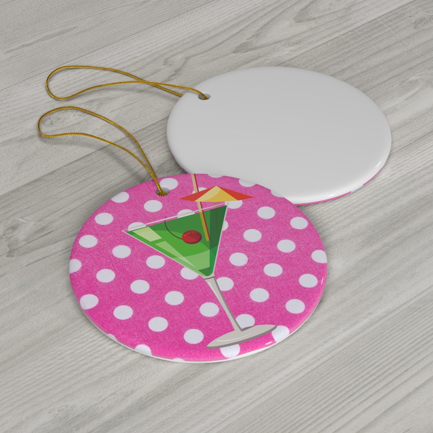 Triple Pink Polka Dot Martini Decorative Ceramic Ornament