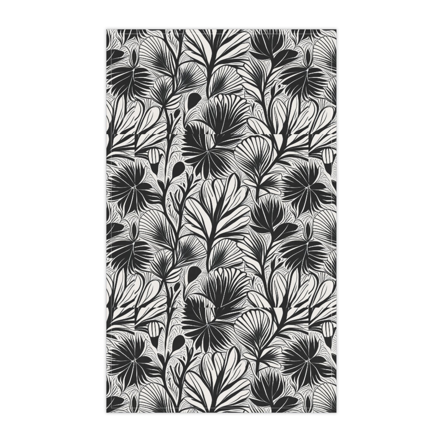 Tropical Scandinavian Flower Pattern Black and White 1970s Style Illustration Minimalist Decorative Kitchen Tea Towel/Bar Towel