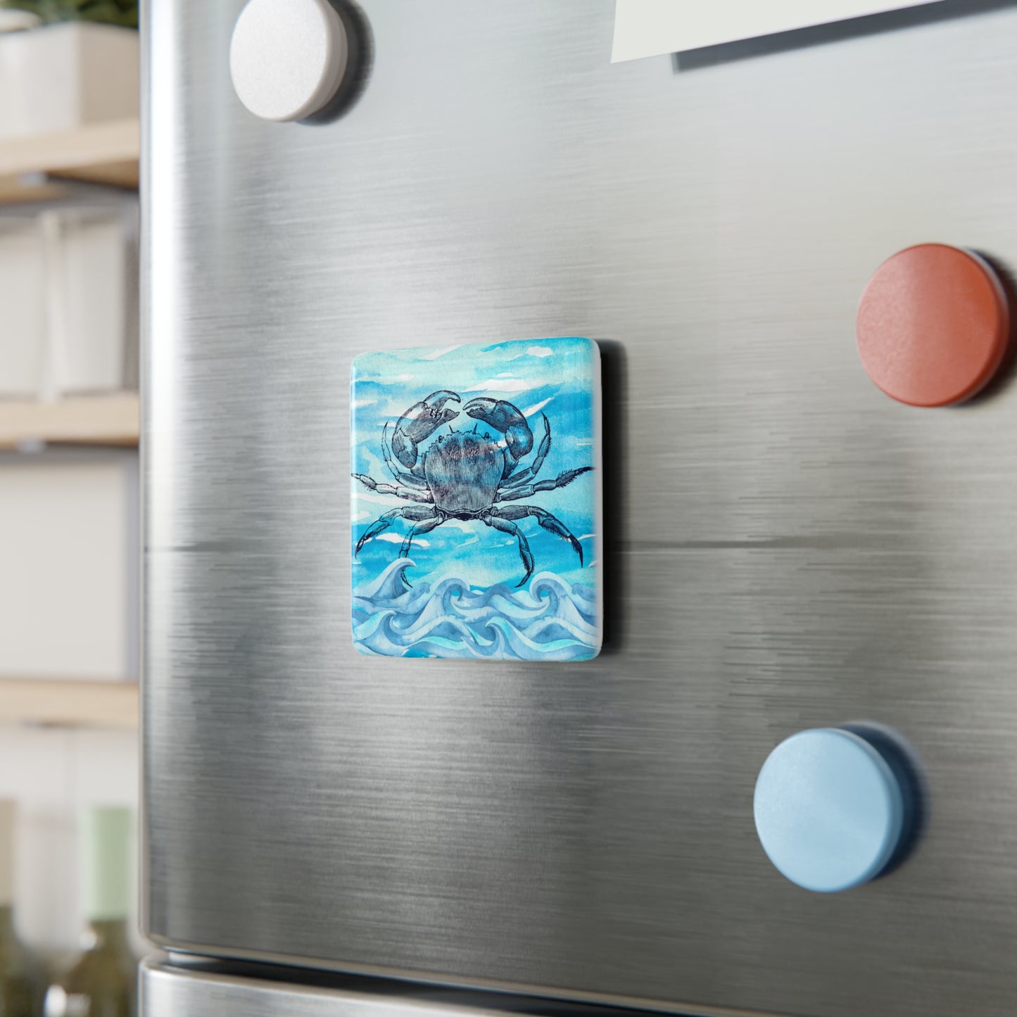 Coastal Summer Crab Porcelain Magnet, Square