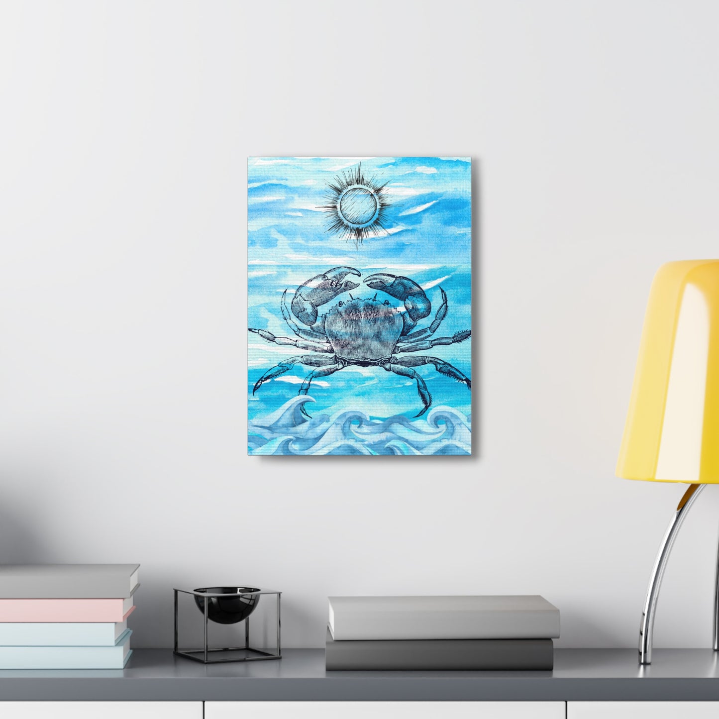 Coastal Summer Crab Watercolor Art Canvas Gallery Wraps