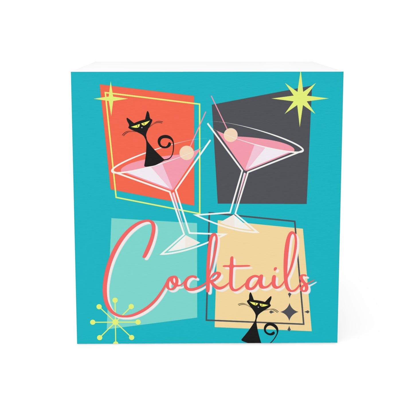 Cats and Martinis Midcentury Modern Atomic Black Cat Cocktail Party Paper Note Cube