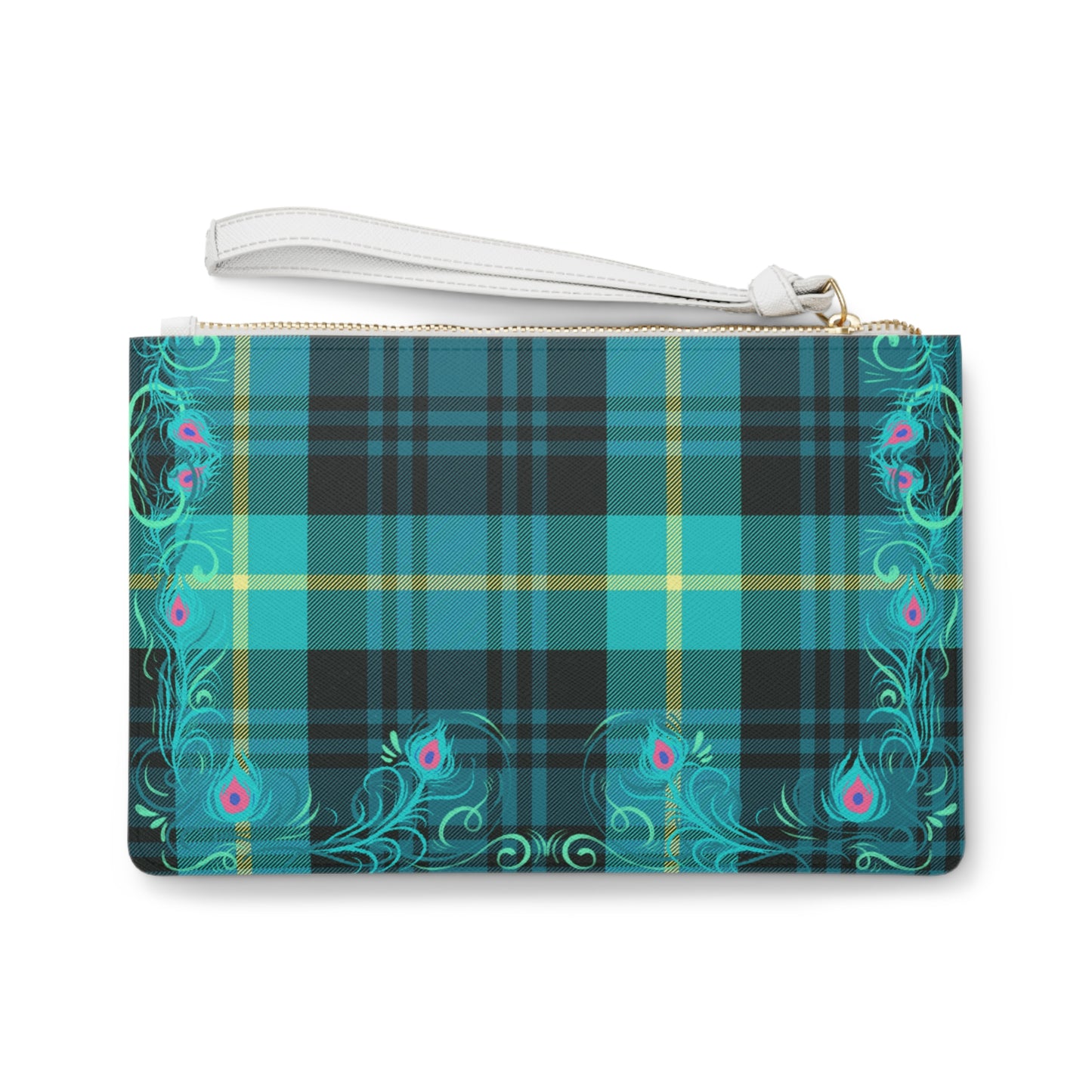 Tartan Plaid Peacock Feather Makeup Errands Evening Pouch Clutch Bag