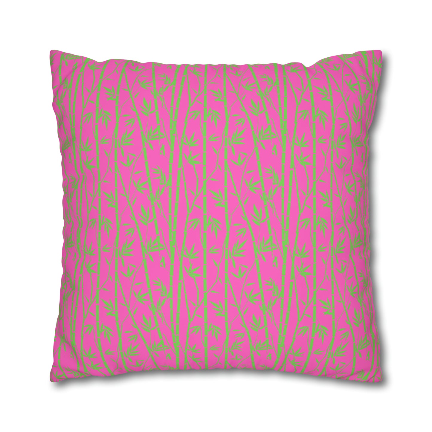 Bamboo Zen Meditation Garden Hot Pink Lime Green Decorative Spun Polyester Pillow Cover