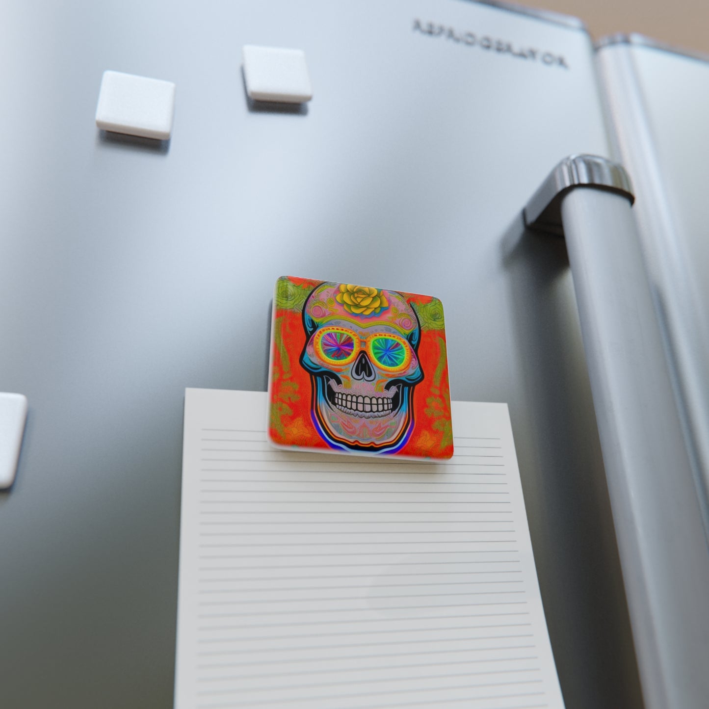 High Vibrations Skeleton Sugar Skeleton Porcelain Magnet, Square