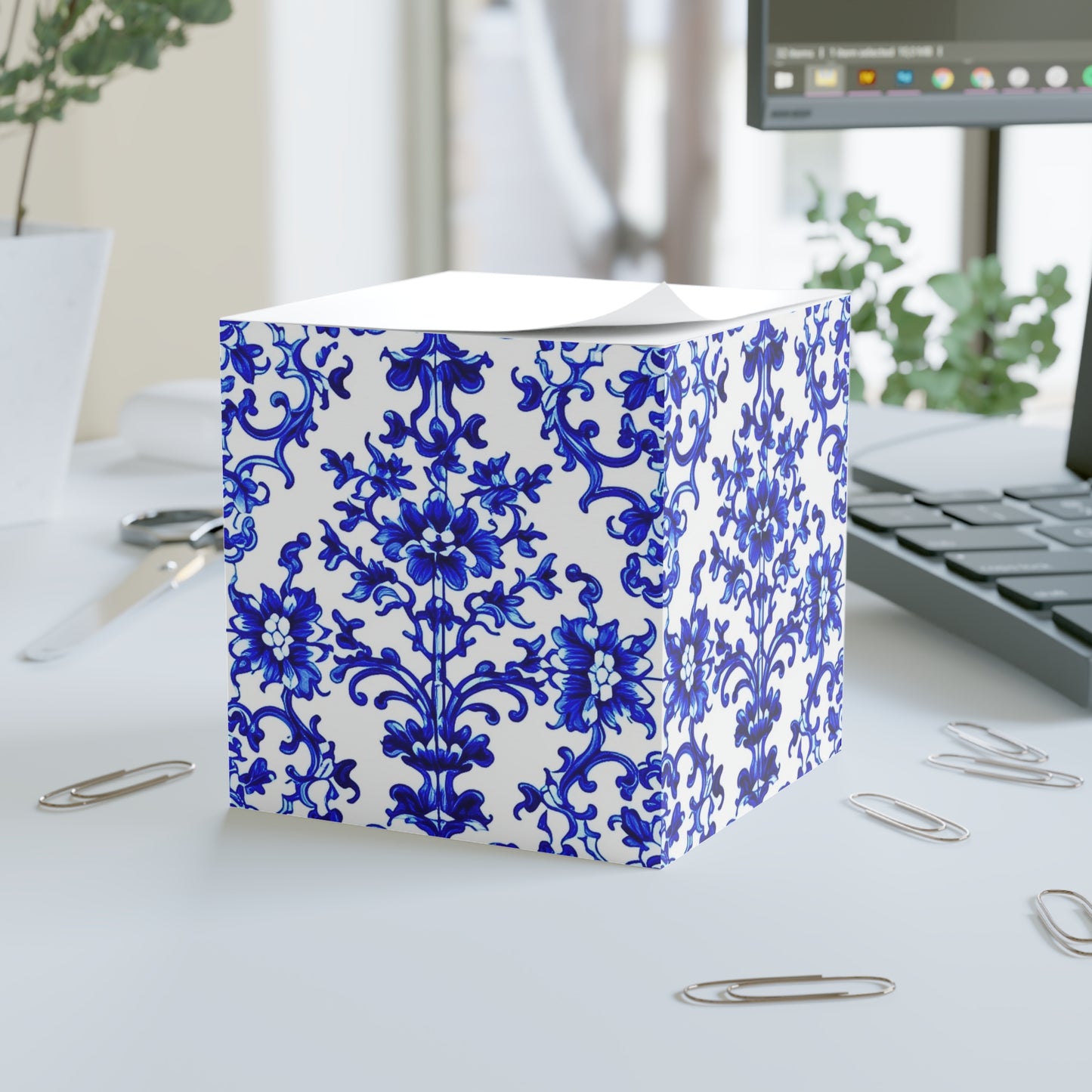 Portuguese Blue and White Tile Pattern Paper Note Cube
