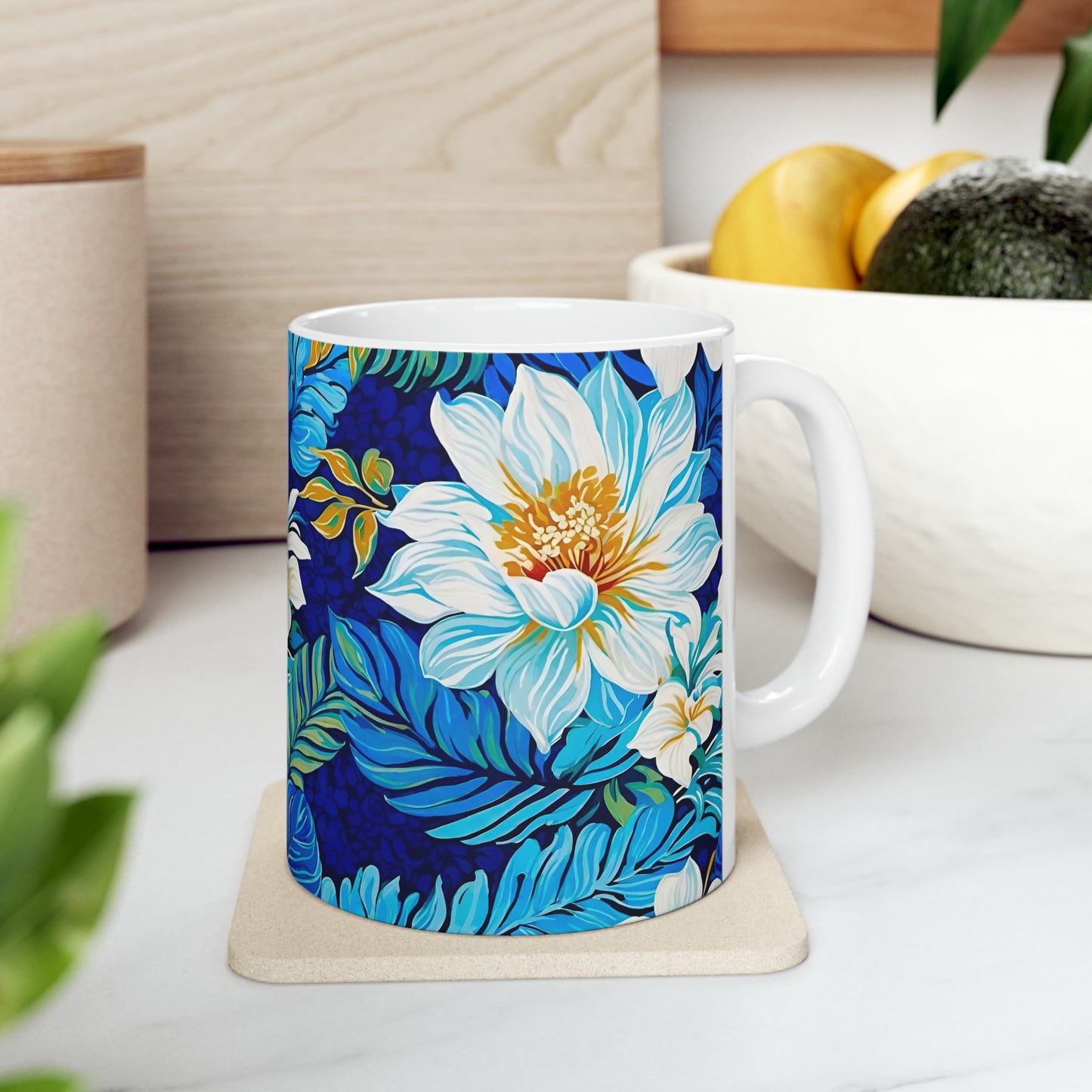 Hawaiian White Orchid Tropical Paradise Luau Coffee Tea Hot Beverage Ceramic Mug 11oz