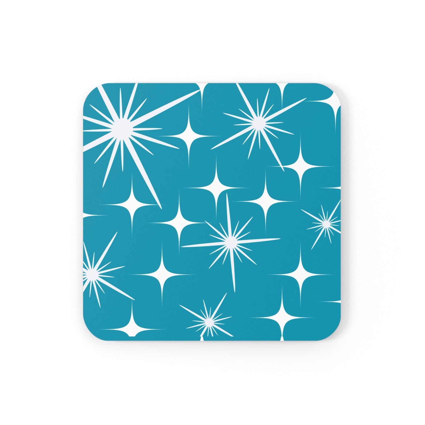 Midcentury Modern Stars Pattern Teal Cocktail Party Beverage Entertaining Corkwood Coaster Set