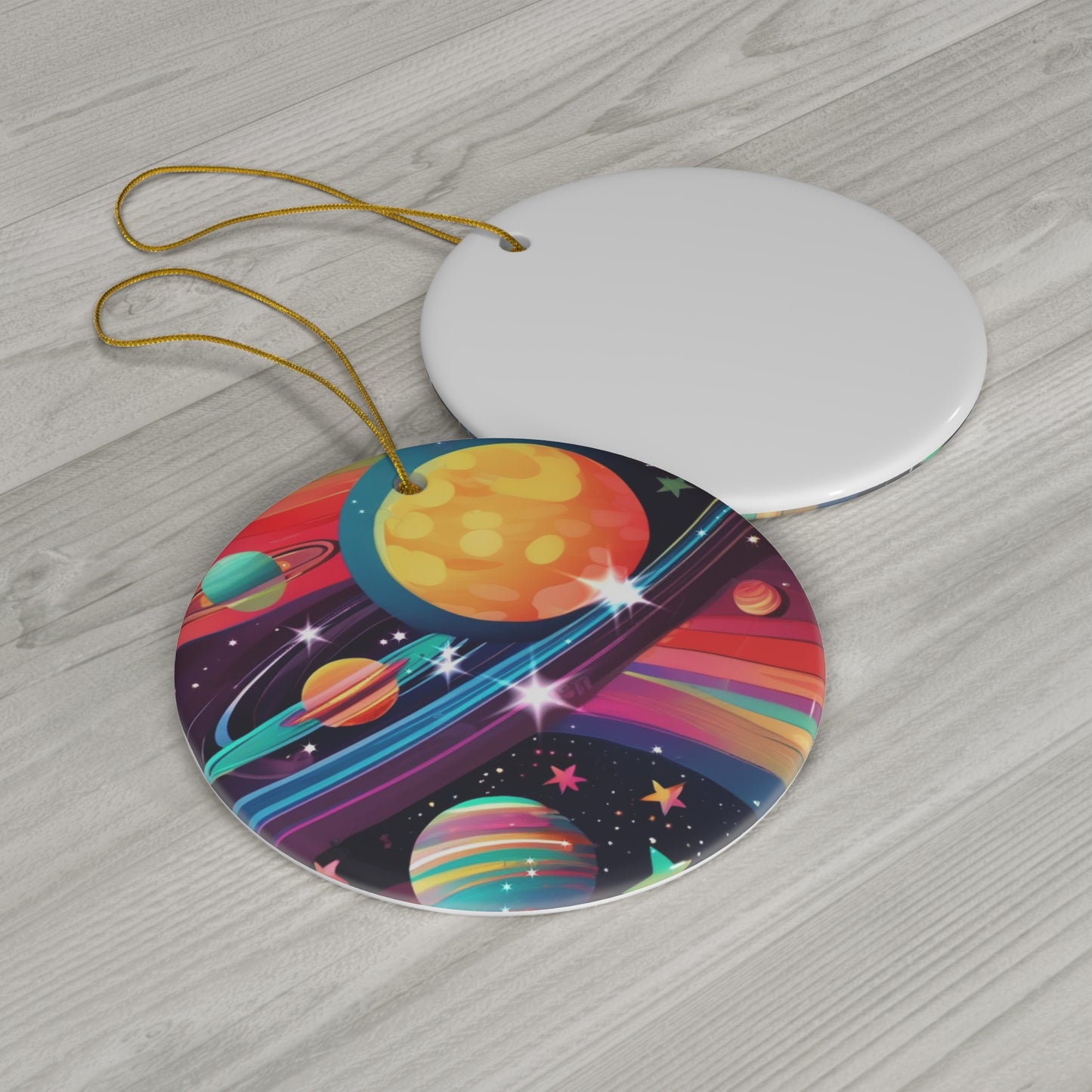 Space Age Cosmo Planets and Galaxies Ceramic Ornament