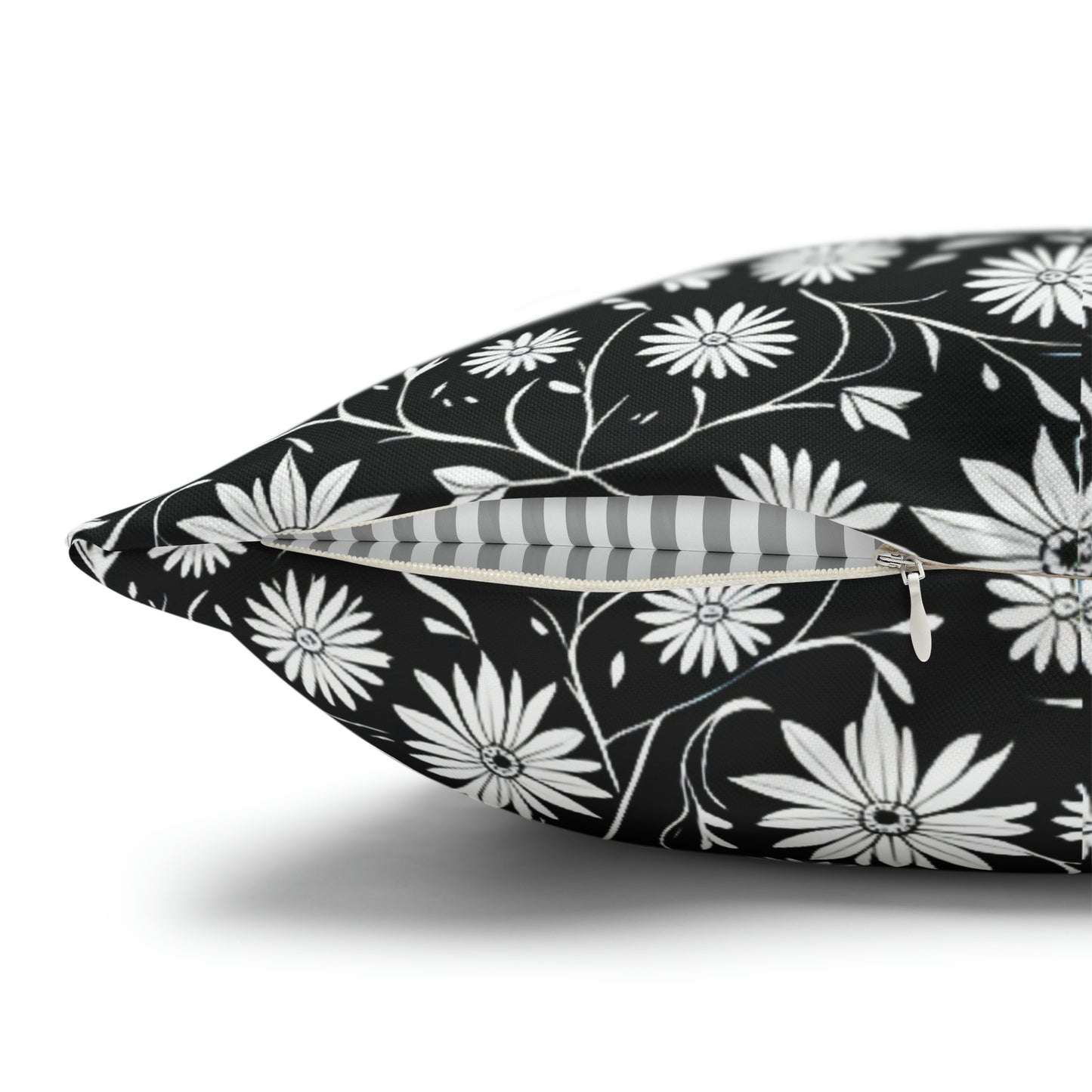 Field of Scandinavian Black and White Daisies 1970s Floral Pattern Decorative Spun Polyester Pillow Cover