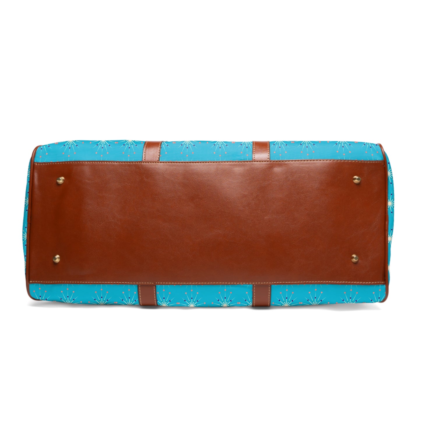 Midcentury Modern Atomic Stars Turquoise Pattern Waterproof Travel Bag