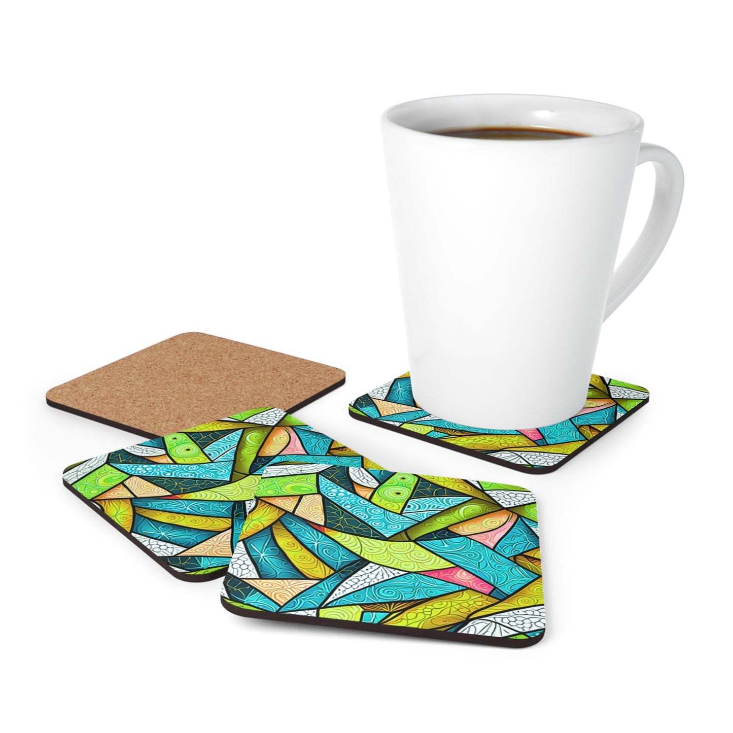 Geometric Collage Midcentury Modern Cocktail Party Entertaining Drinks Corkwood Coaster Set