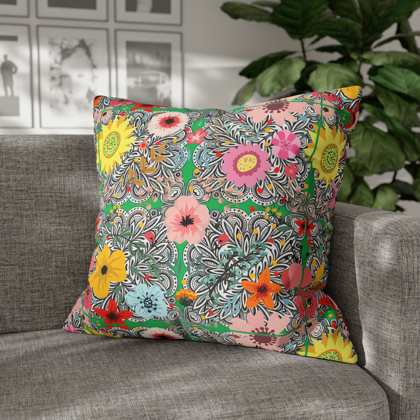 Prairie Cactus Flower Multi Southwestern Desert Flowers Decorative Spun Polyester Pillow Cover
