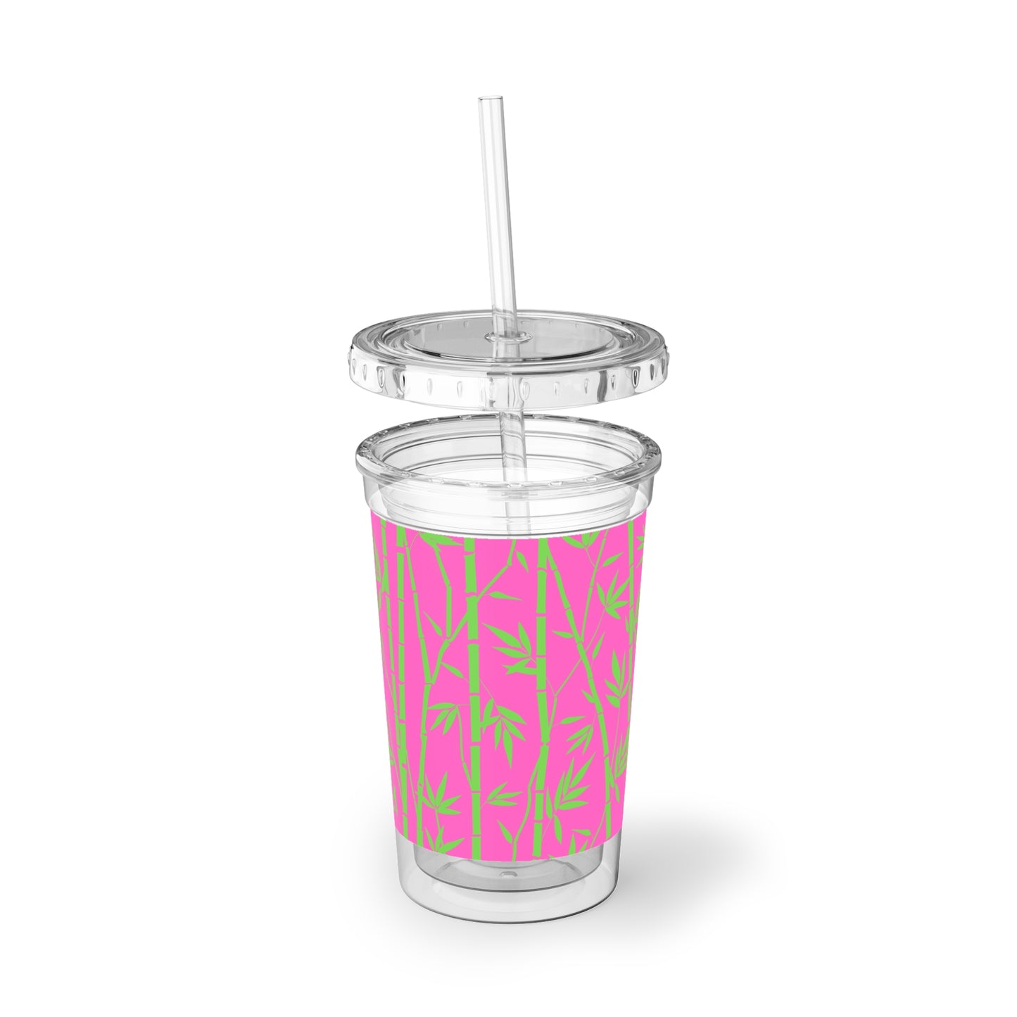 Bamboo Zen Meditation Garden Hot Pink Lime Green Decorative Beverage Travel Suave Acrylic Cup