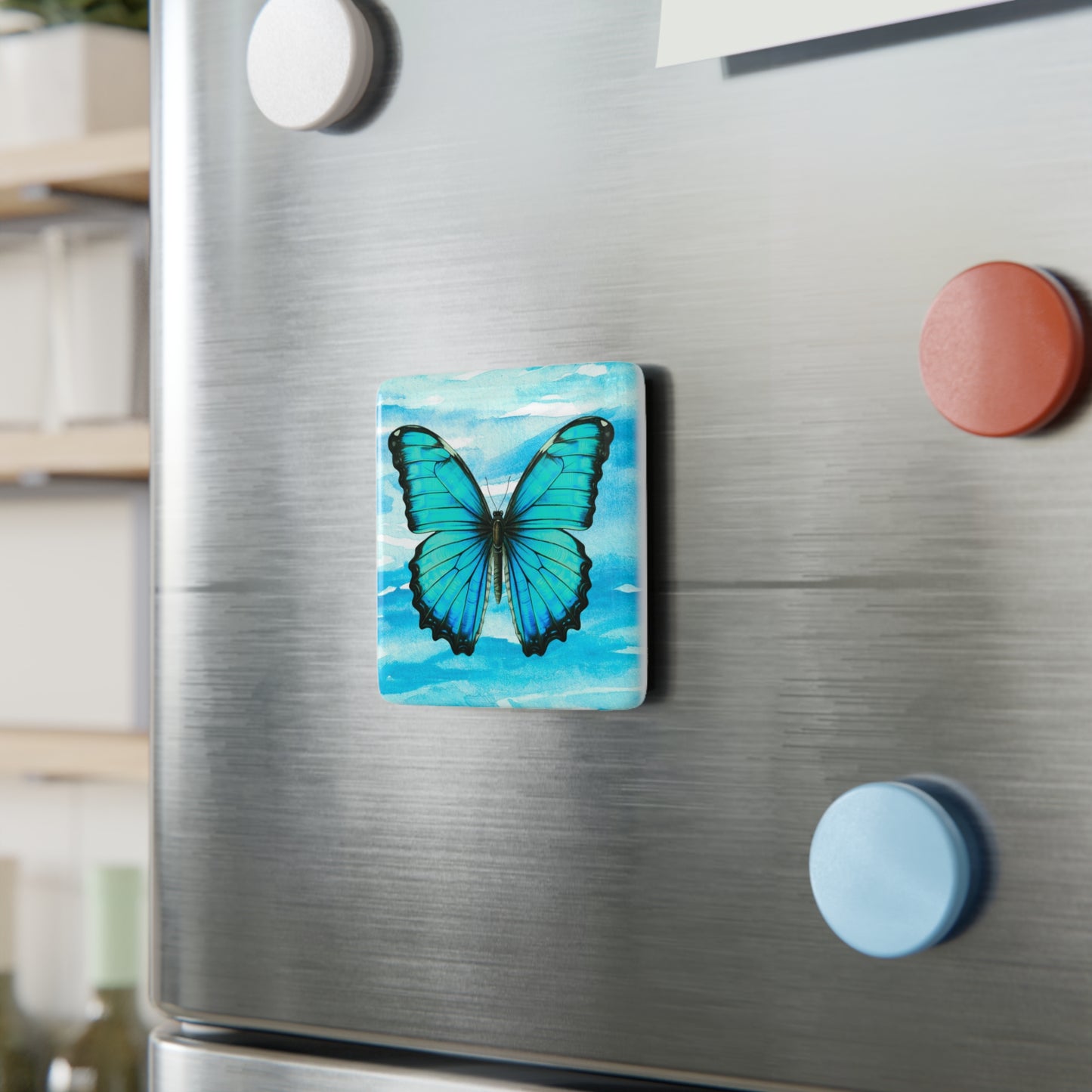 Butterfly Ocean Coastal Porcelain Magnet, Square
