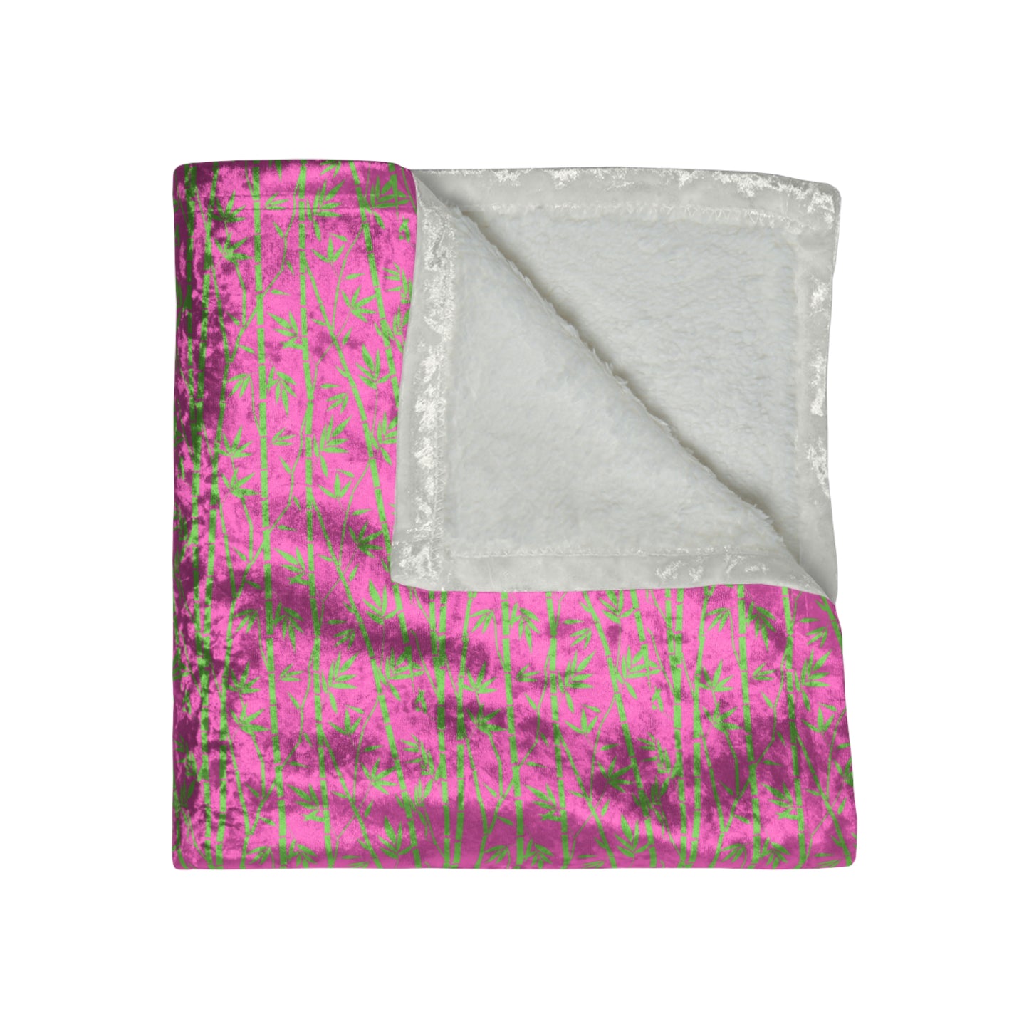 Bamboo Zen Meditation Garden Hot Pink Lime Green Warm Cozy Lounge Shimmer Crushed Velvet Blanket