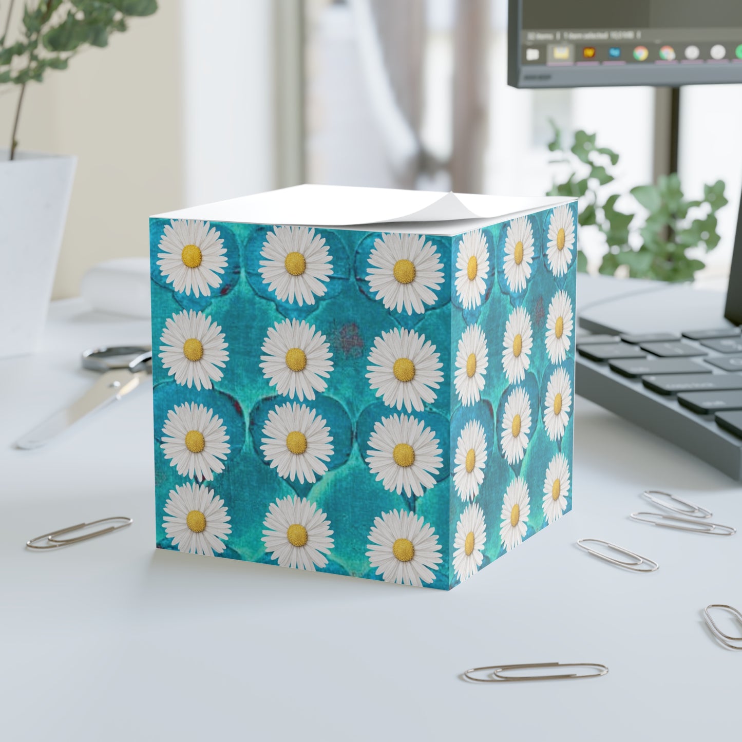 SageDaisy Living Logo Turquoise Arabesque Paper Note Cube