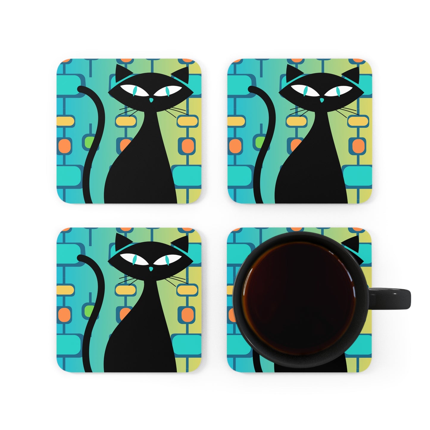 Atomic Cat Midcentury Modern Cocktail Corkwood Coaster Set