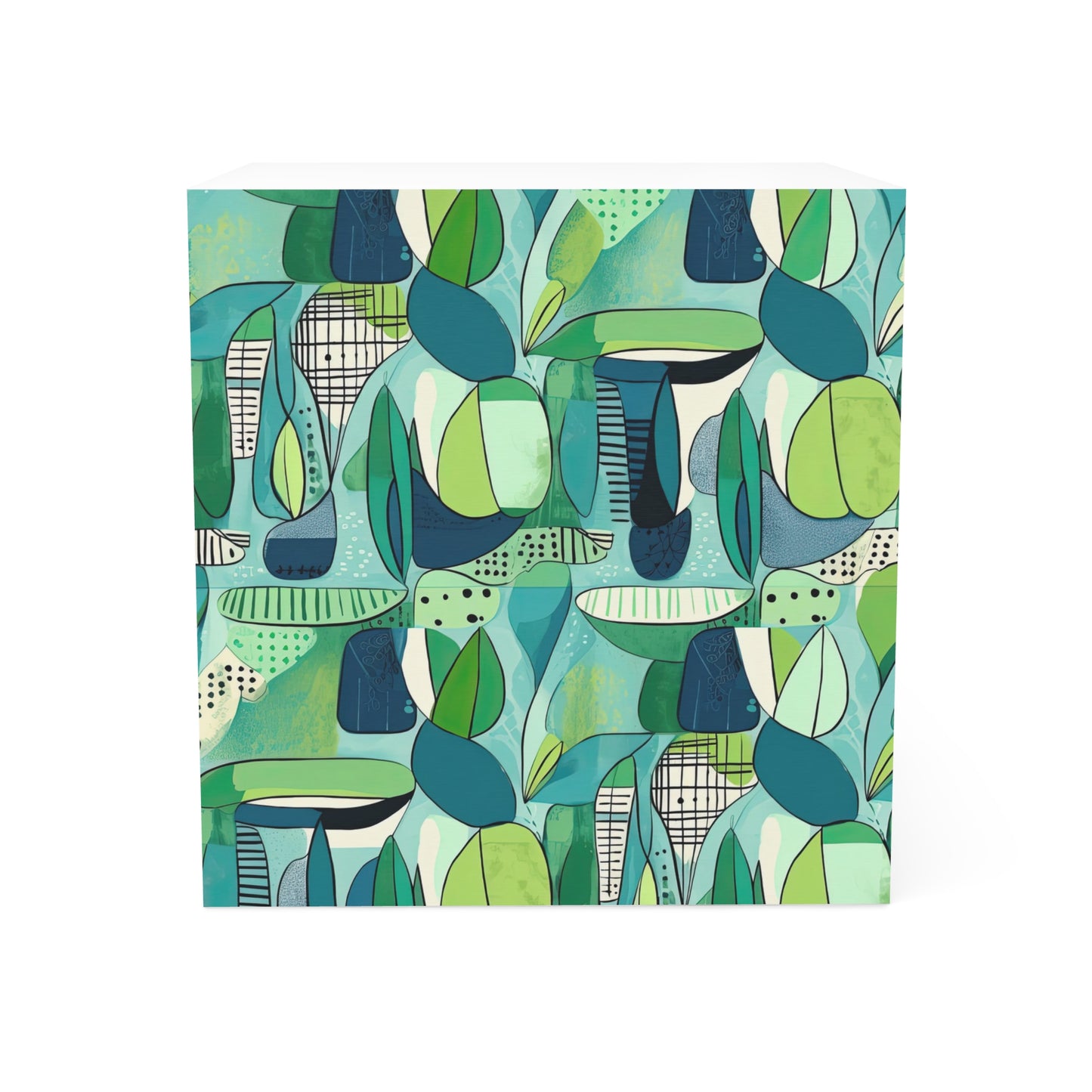 Cubist Midcentury Modern Garden Blue Green Graphic Paper Note Cube