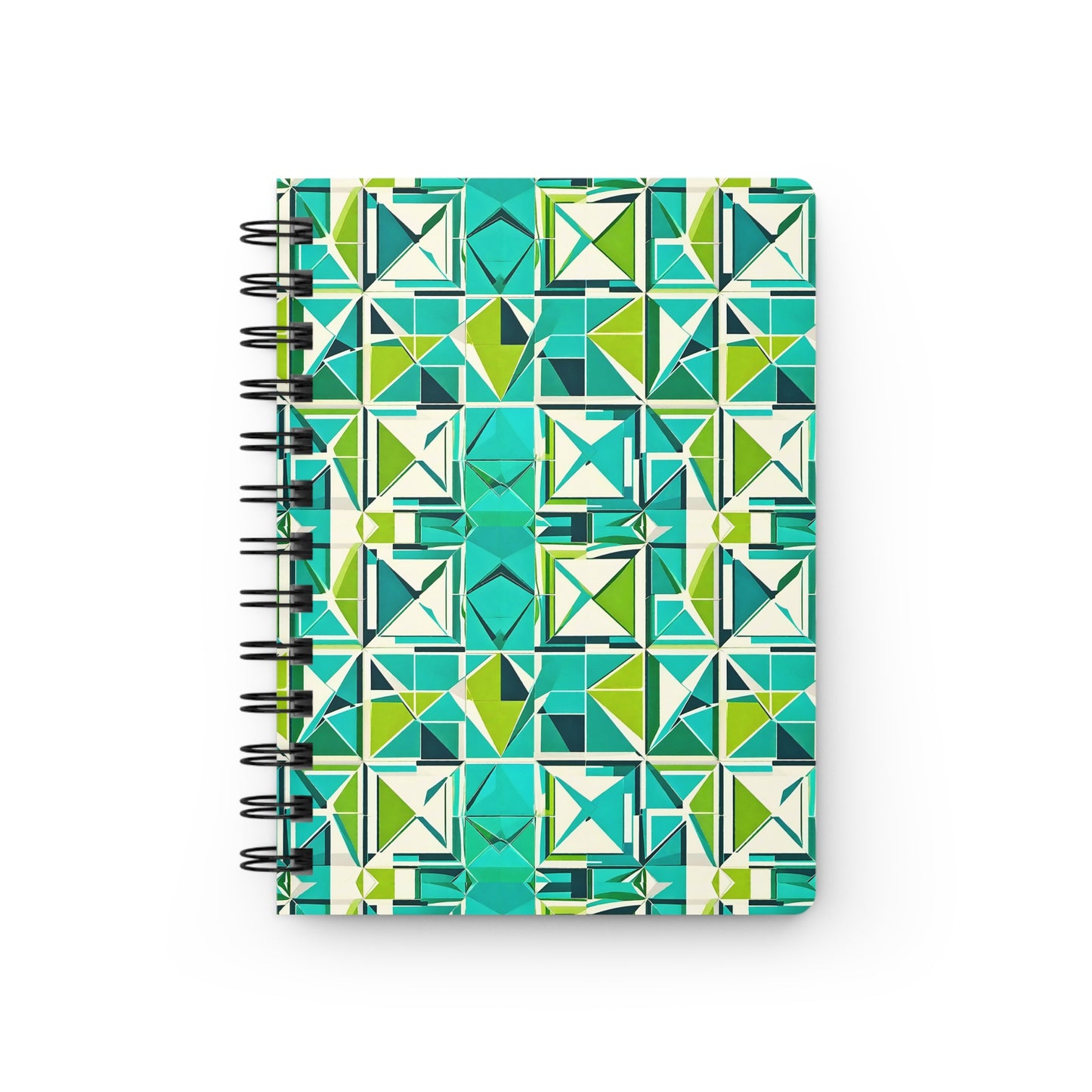 Cancun Vacation Midcentury Modern Tile Turquoise and Green Geometric Pattern Writing Sketch Inspiration Spiral Bound Journal