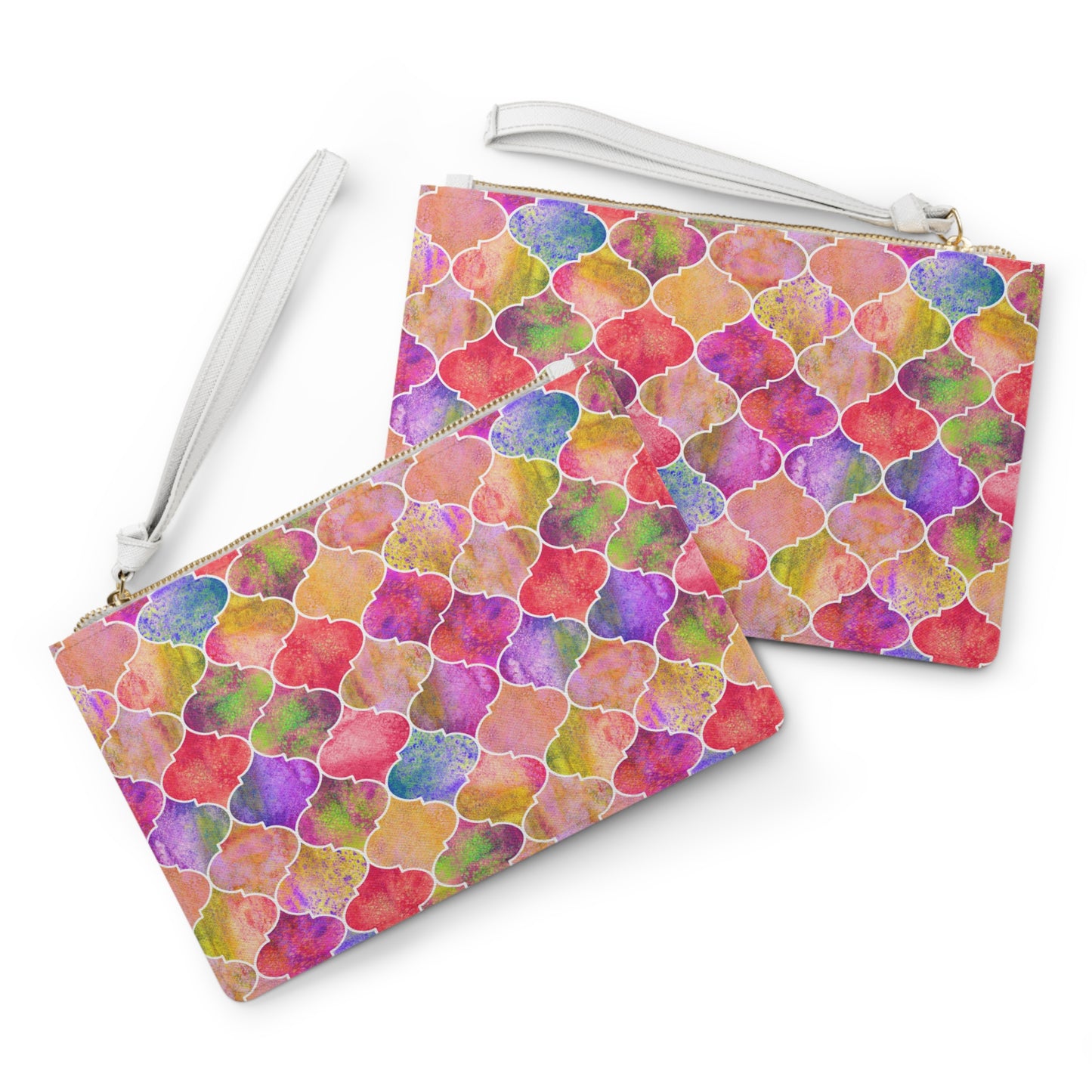 Arabesque Tile Marrakech Moroccan Multi Colored Pink Vegan Leather Errands Evening Pouch Clutch Bag
