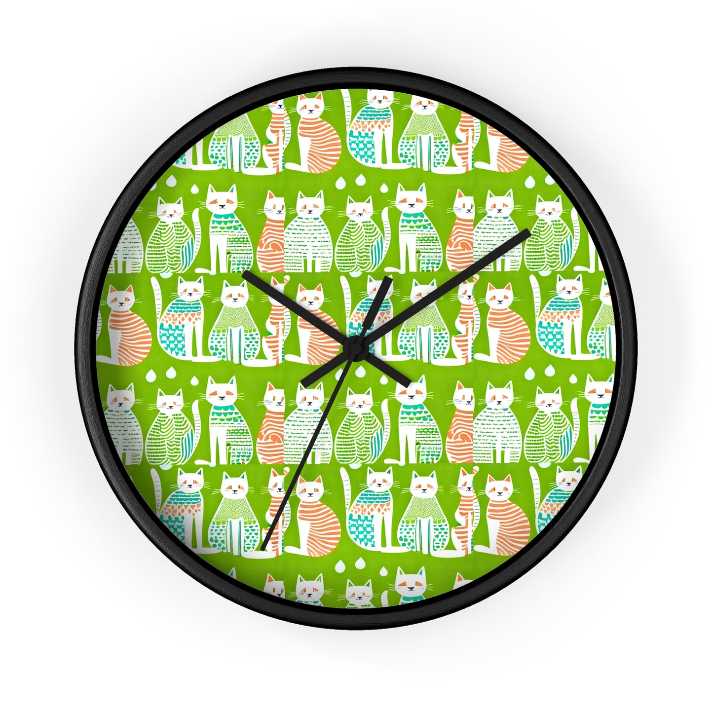 Cat Fashionistas Midcentury Modern Pattern Decorative Kitchen Wall Clock